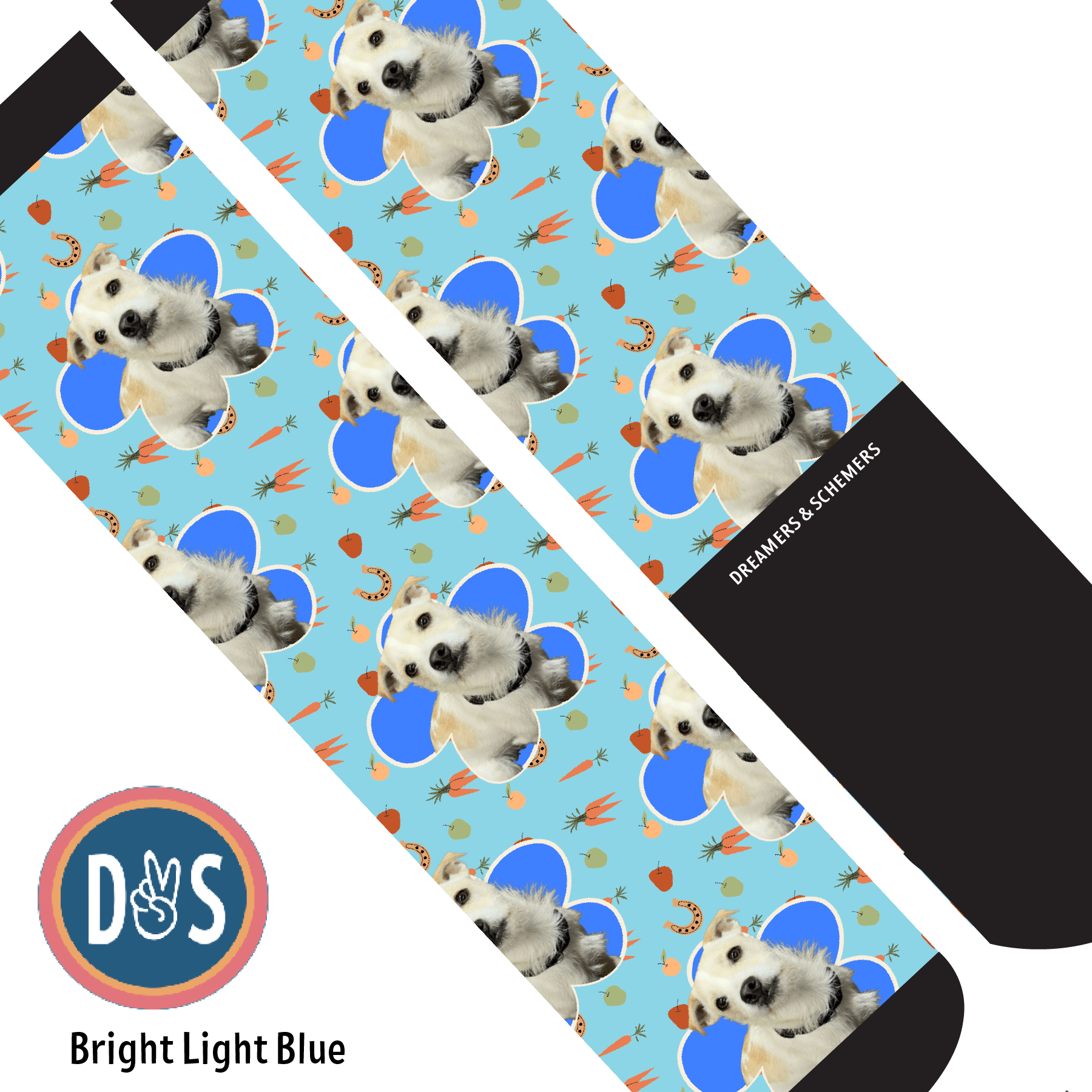 Custom AL Custom Socks Adult / Bright Light Blue Custom Flower with Stable Snackies Socks 1 Photo equestrian boot socks boot socks thin socks riding socks pattern socks tall socks funny socks knee high socks horse socks horse show socks