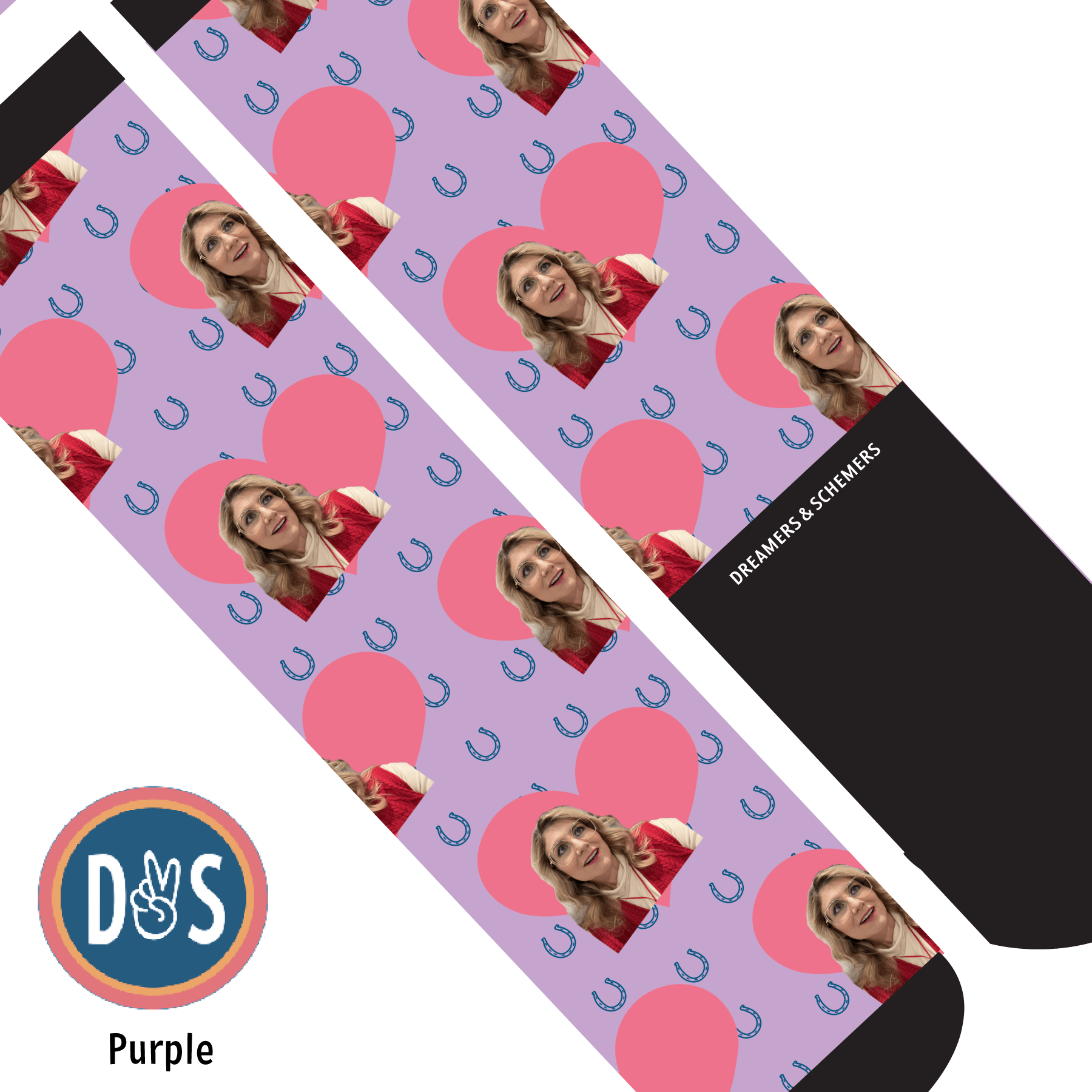 Custom AL Custom Socks Adult / Purple Custom Heart with Blue Horseshoes Socks 1 Photo equestrian boot socks boot socks thin socks riding socks pattern socks tall socks funny socks knee high socks horse socks horse show socks