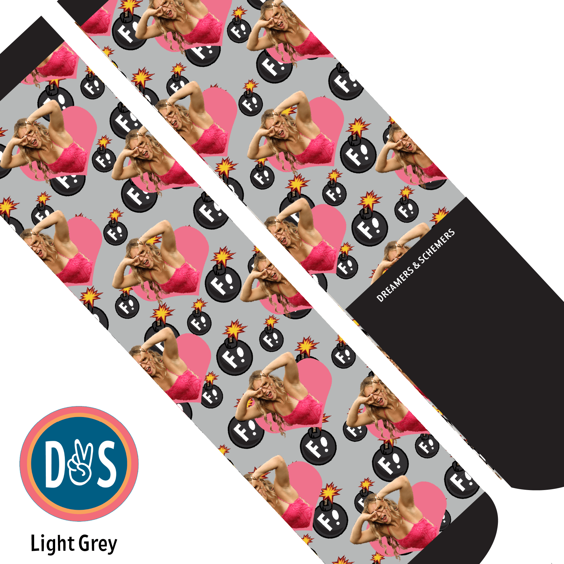 Custom AL Custom Socks Adult / Light Grey Custom Heart with F Bombs Socks 1 Photo equestrian boot socks boot socks thin socks riding socks pattern socks tall socks funny socks knee high socks horse socks horse show socks