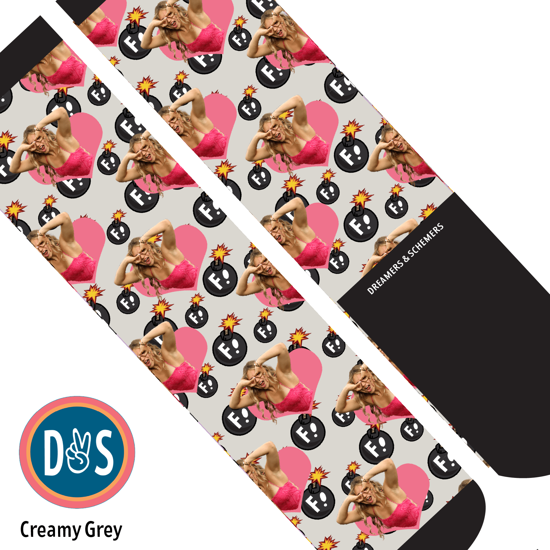 Custom AL Custom Socks Adult / Creamy Grey Custom Heart with F Bombs Socks 1 Photo equestrian boot socks boot socks thin socks riding socks pattern socks tall socks funny socks knee high socks horse socks horse show socks