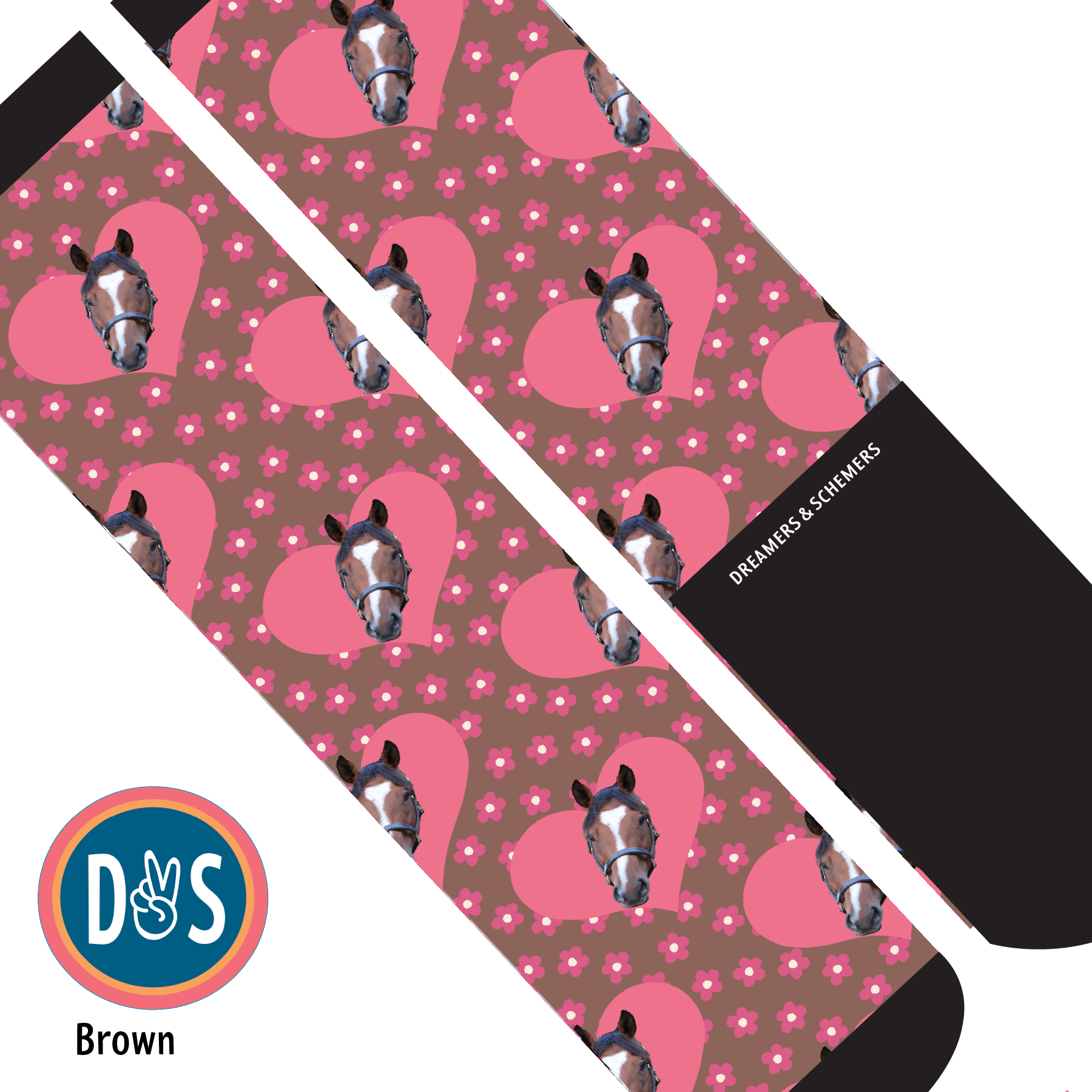 Custom AL Custom Socks Adult / Brown Custom Heart with Pinky Petals Socks 1 Photo equestrian boot socks boot socks thin socks riding socks pattern socks tall socks funny socks knee high socks horse socks horse show socks