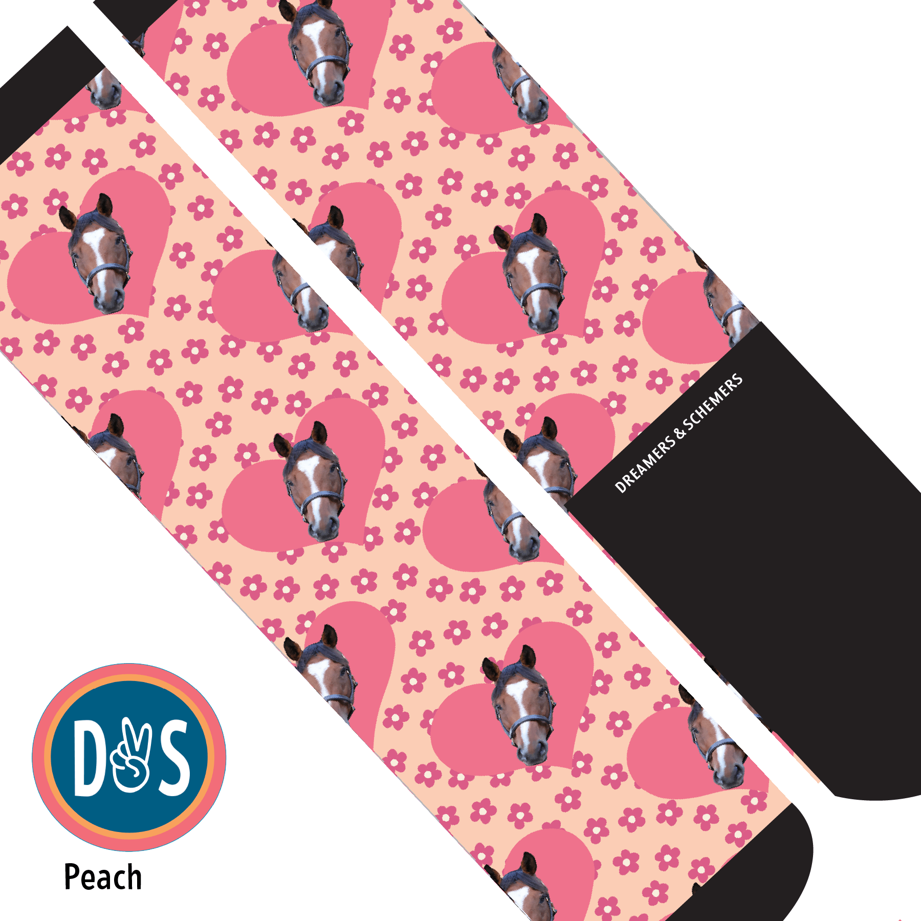 Custom AL Custom Socks Adult / Peach Custom Heart with Pinky Petals Socks 1 Photo equestrian boot socks boot socks thin socks riding socks pattern socks tall socks funny socks knee high socks horse socks horse show socks