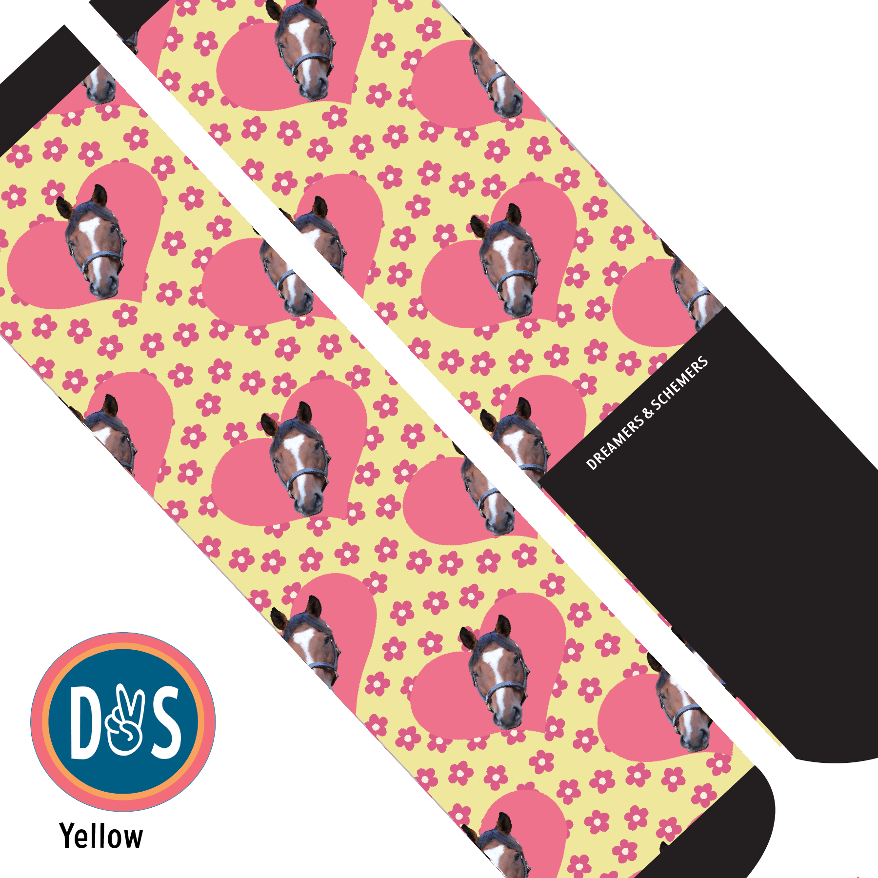 Custom AL Custom Socks Adult / Yellow Custom Heart with Pinky Petals Socks 1 Photo equestrian boot socks boot socks thin socks riding socks pattern socks tall socks funny socks knee high socks horse socks horse show socks