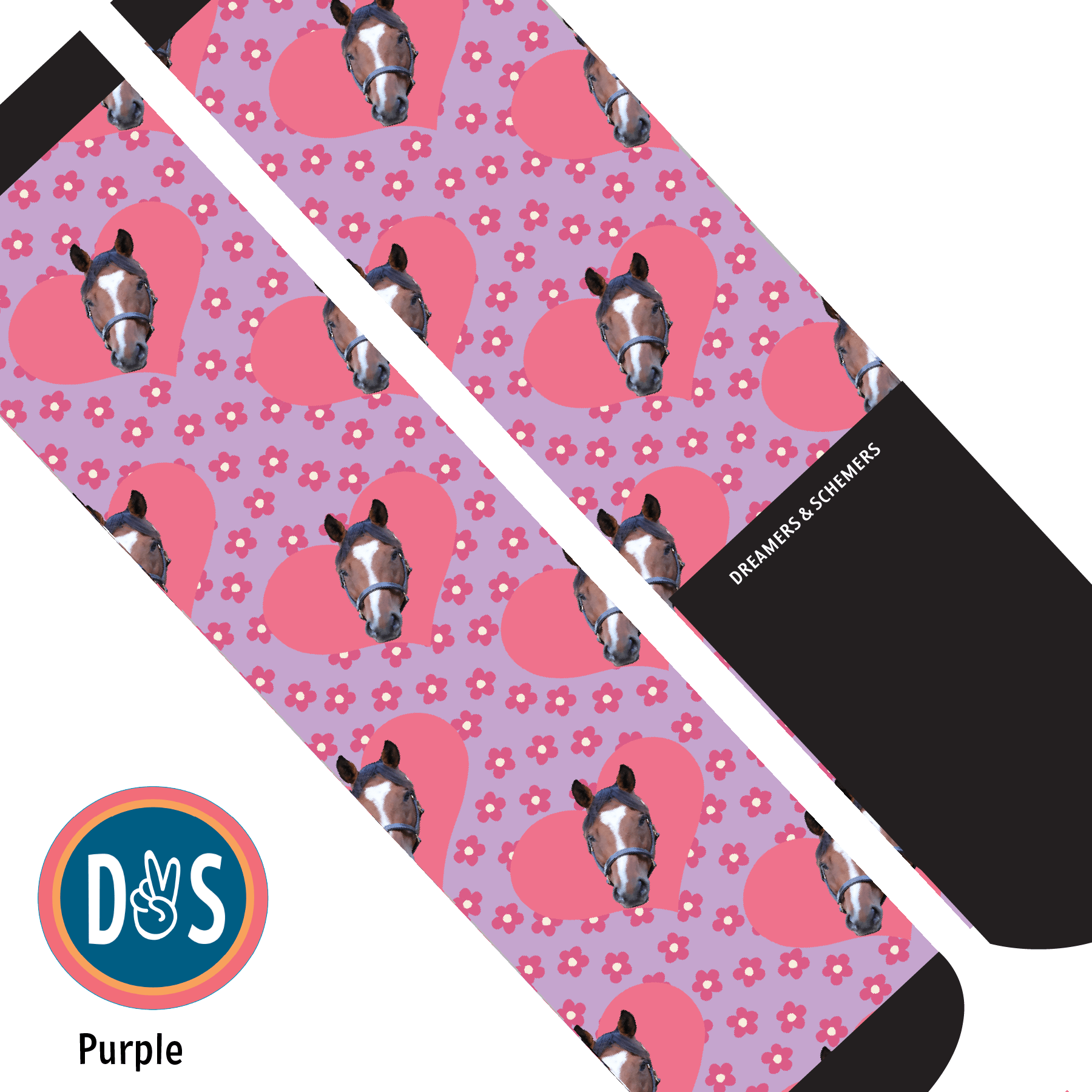 Custom AL Custom Socks Adult / Purple Custom Heart with Pinky Petals Socks 1 Photo equestrian boot socks boot socks thin socks riding socks pattern socks tall socks funny socks knee high socks horse socks horse show socks