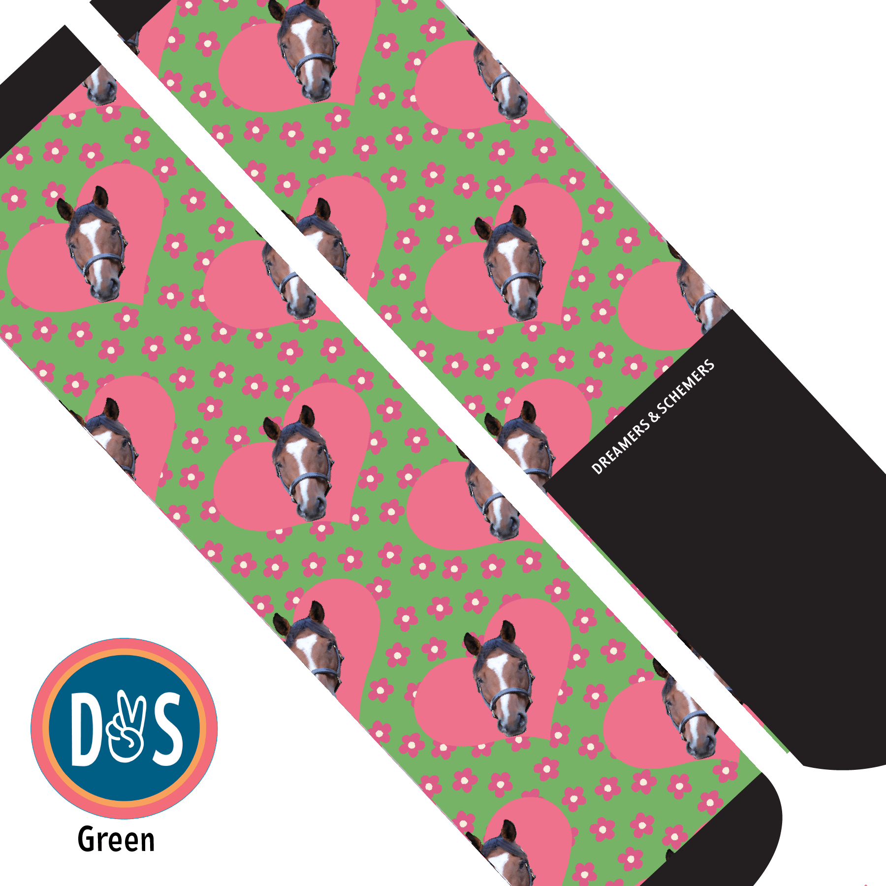 Custom AL Custom Socks Adult / Green Custom Heart with Pinky Petals Socks 1 Photo equestrian boot socks boot socks thin socks riding socks pattern socks tall socks funny socks knee high socks horse socks horse show socks