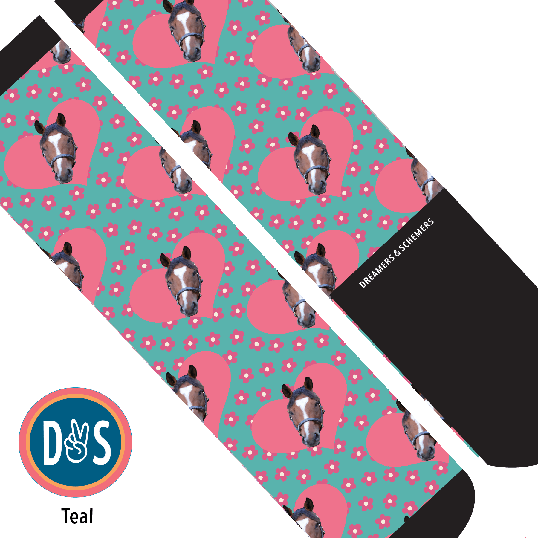 Custom AL Custom Socks Adult / Teal Custom Heart with Pinky Petals Socks 1 Photo equestrian boot socks boot socks thin socks riding socks pattern socks tall socks funny socks knee high socks horse socks horse show socks