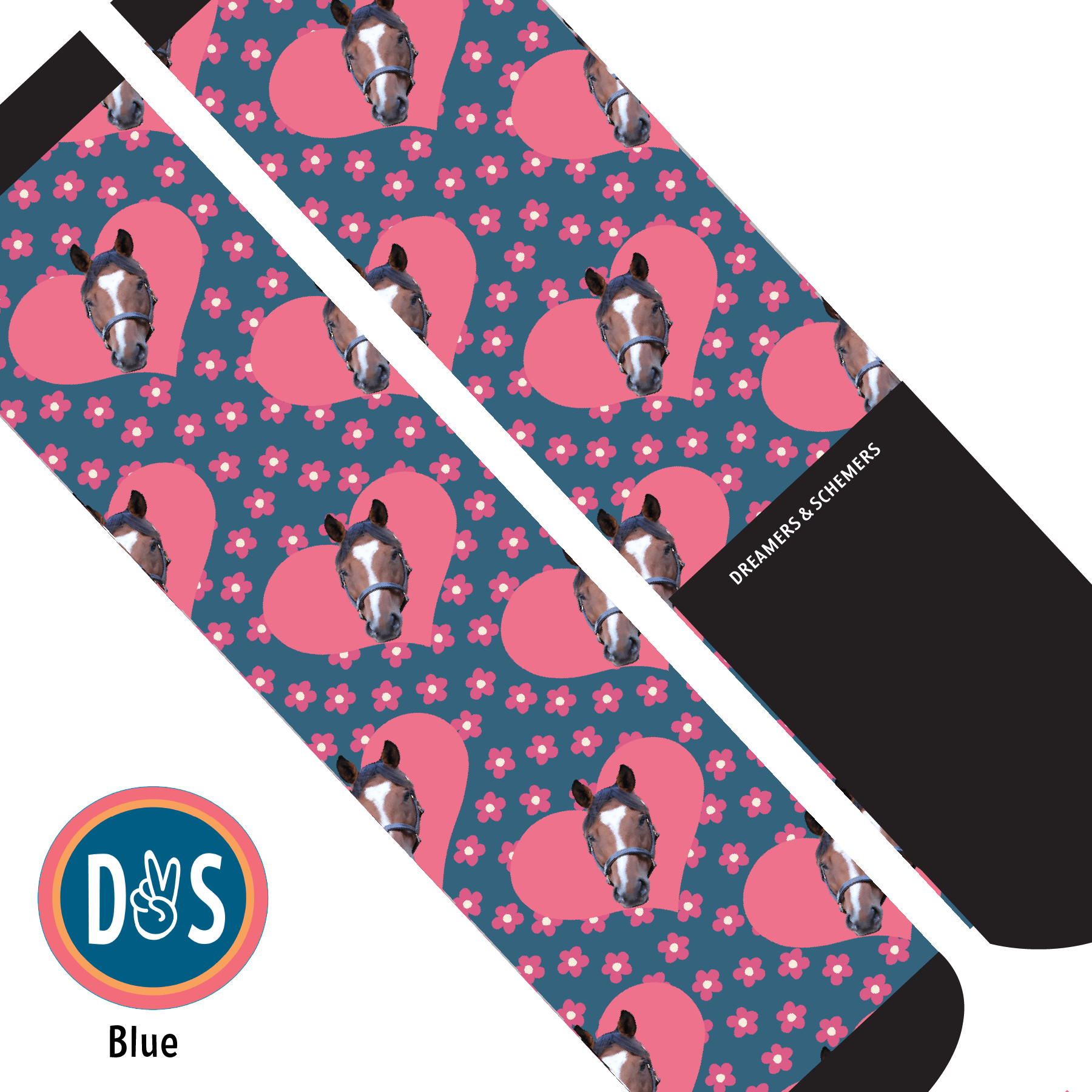 Custom AL Custom Socks Adult / Blue Custom Heart with Pinky Petals Socks 1 Photo equestrian boot socks boot socks thin socks riding socks pattern socks tall socks funny socks knee high socks horse socks horse show socks