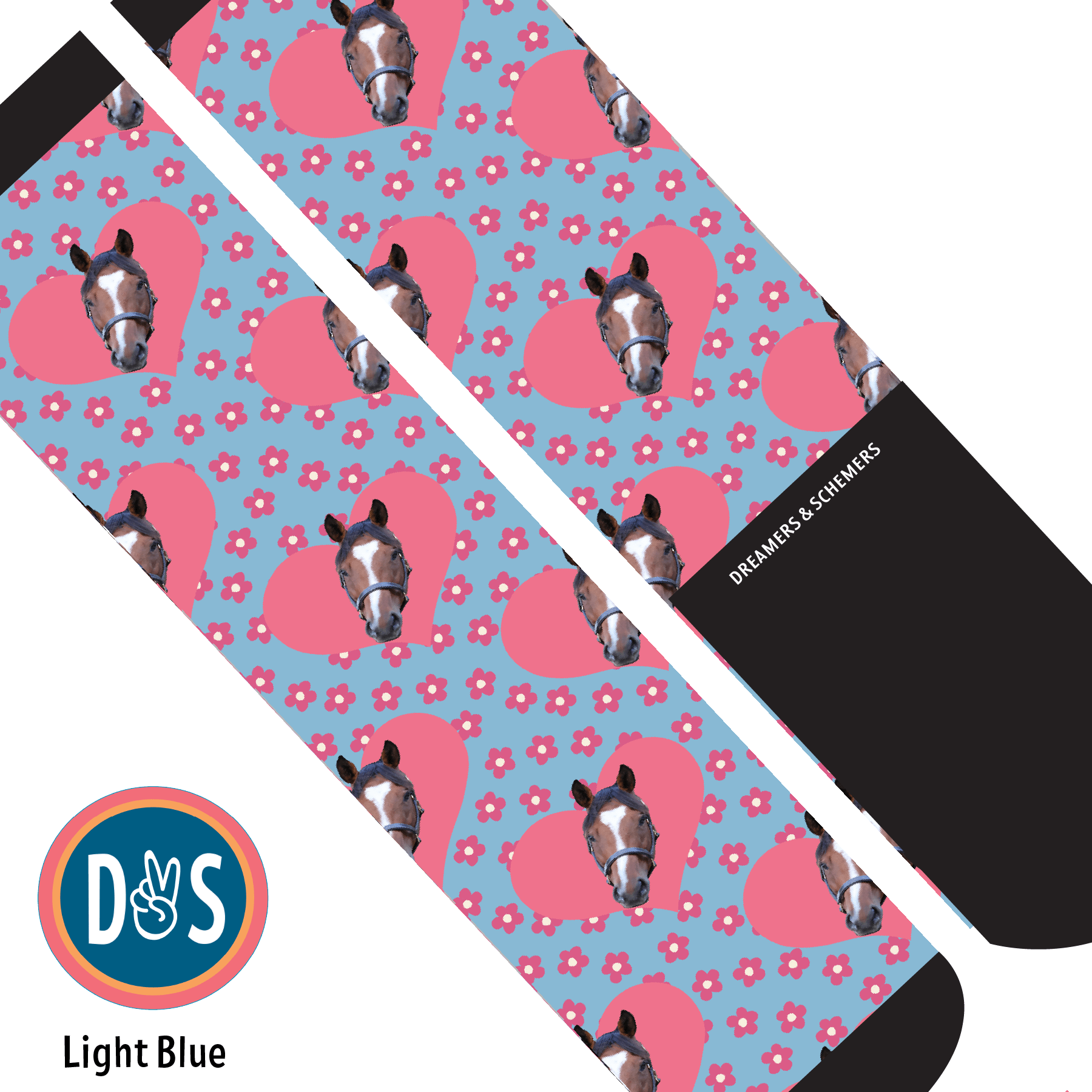 Custom AL Custom Socks Adult / Light Blue Custom Heart with Pinky Petals Socks 1 Photo equestrian boot socks boot socks thin socks riding socks pattern socks tall socks funny socks knee high socks horse socks horse show socks