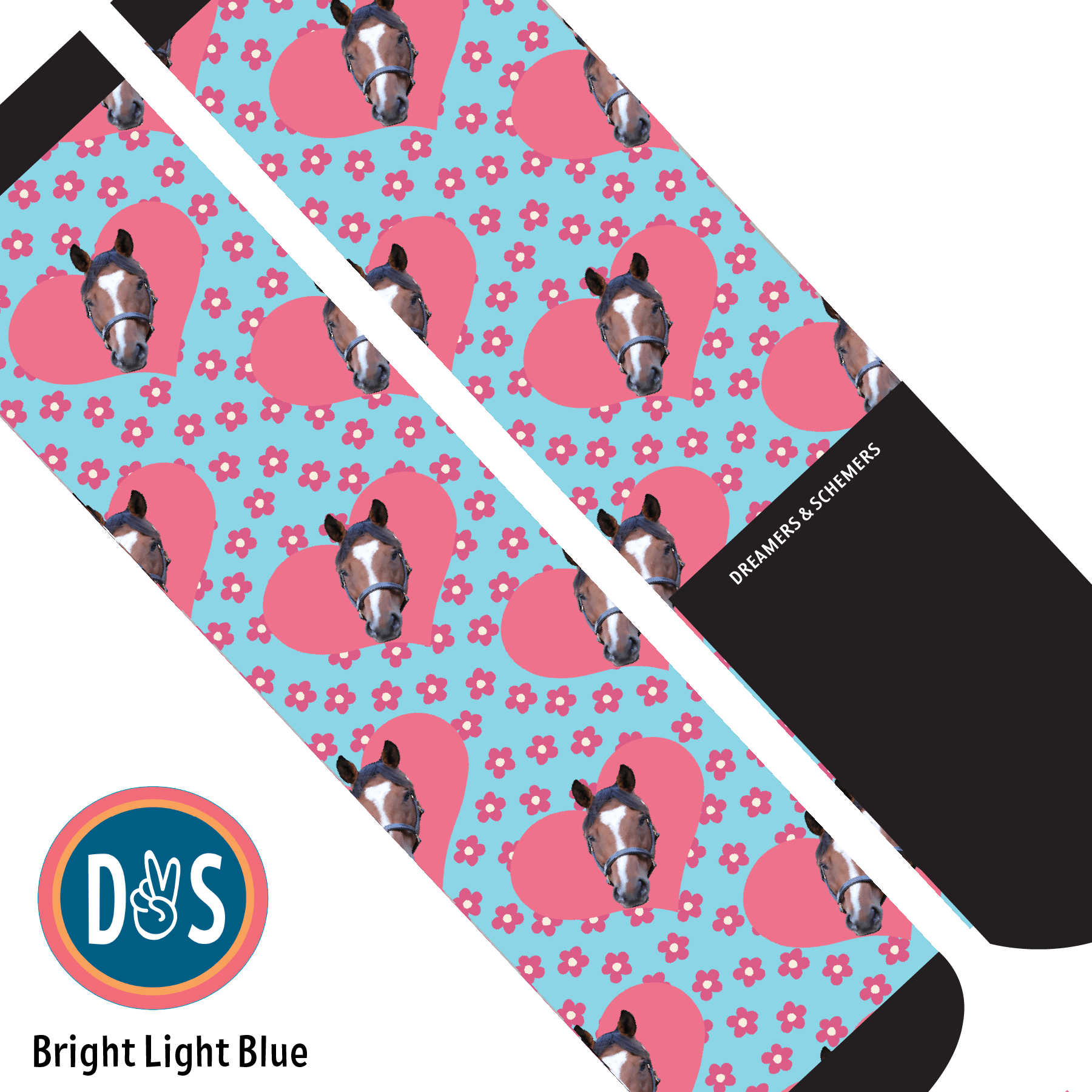 Custom AL Custom Socks Adult / Bright Light Blue Custom Heart with Pinky Petals Socks 1 Photo equestrian boot socks boot socks thin socks riding socks pattern socks tall socks funny socks knee high socks horse socks horse show socks