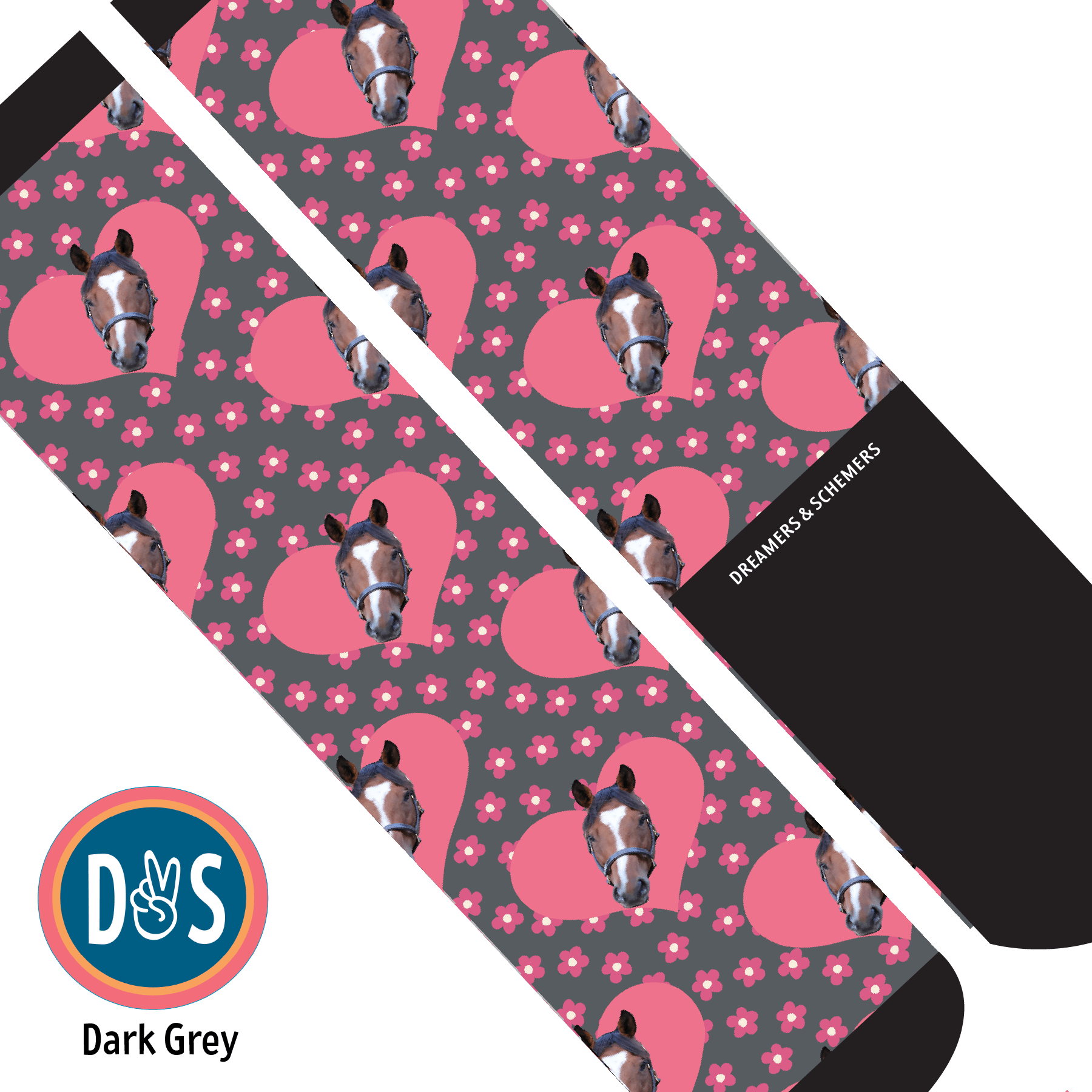 Custom AL Custom Socks Adult / Dark Grey Custom Heart with Pinky Petals Socks 1 Photo equestrian boot socks boot socks thin socks riding socks pattern socks tall socks funny socks knee high socks horse socks horse show socks
