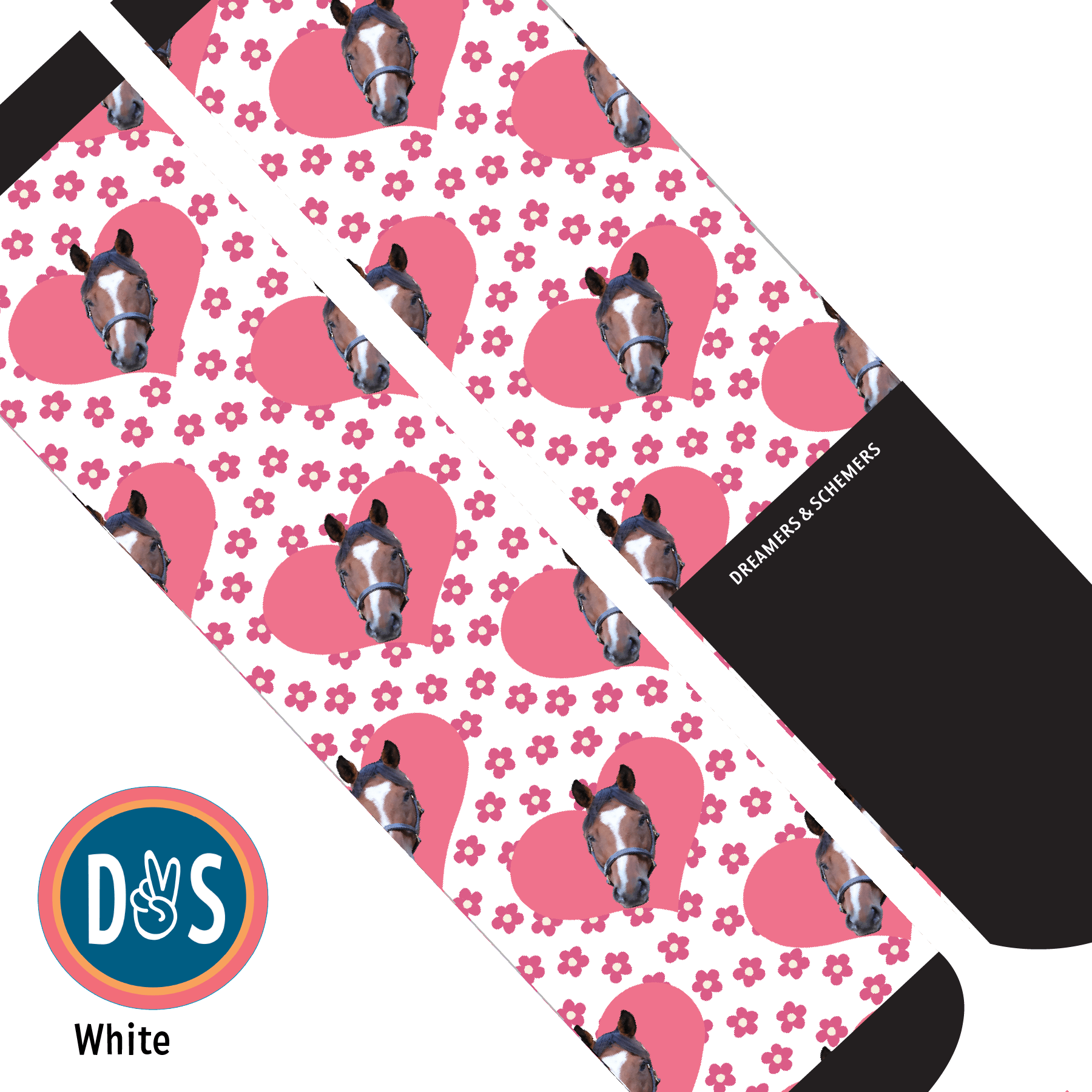 Custom AL Custom Socks Adult / White Custom Heart with Pinky Petals Socks 1 Photo equestrian boot socks boot socks thin socks riding socks pattern socks tall socks funny socks knee high socks horse socks horse show socks