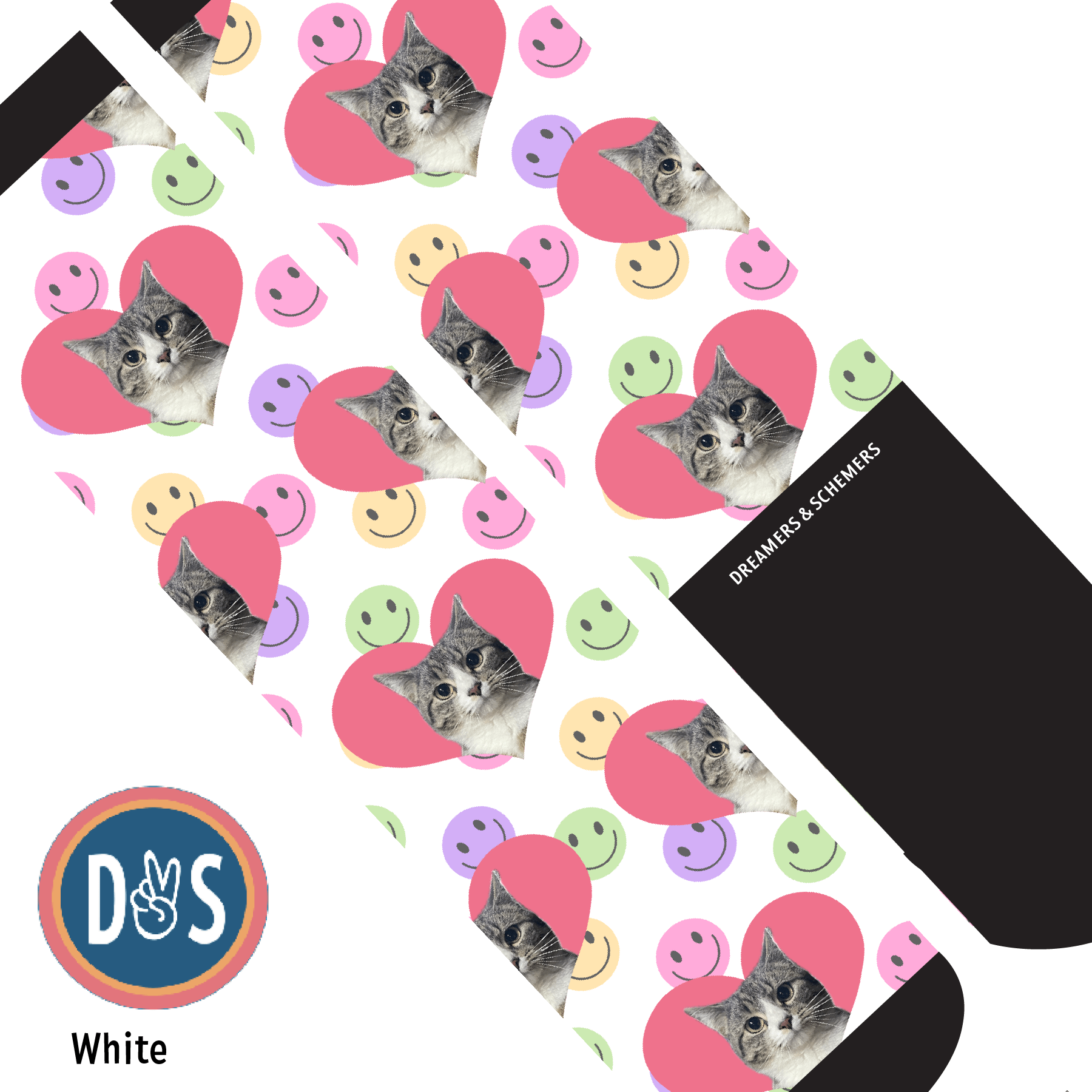 Custom AL Custom Socks Adult / White Custom Heart with Smiley Vibes Socks 1 Photo equestrian boot socks boot socks thin socks riding socks pattern socks tall socks funny socks knee high socks horse socks horse show socks