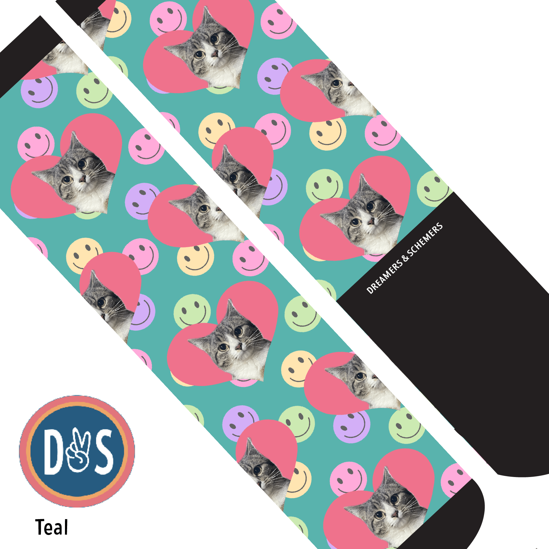 Custom AL Custom Socks Adult / Teal Custom Heart with Smiley Vibes Socks 1 Photo equestrian boot socks boot socks thin socks riding socks pattern socks tall socks funny socks knee high socks horse socks horse show socks