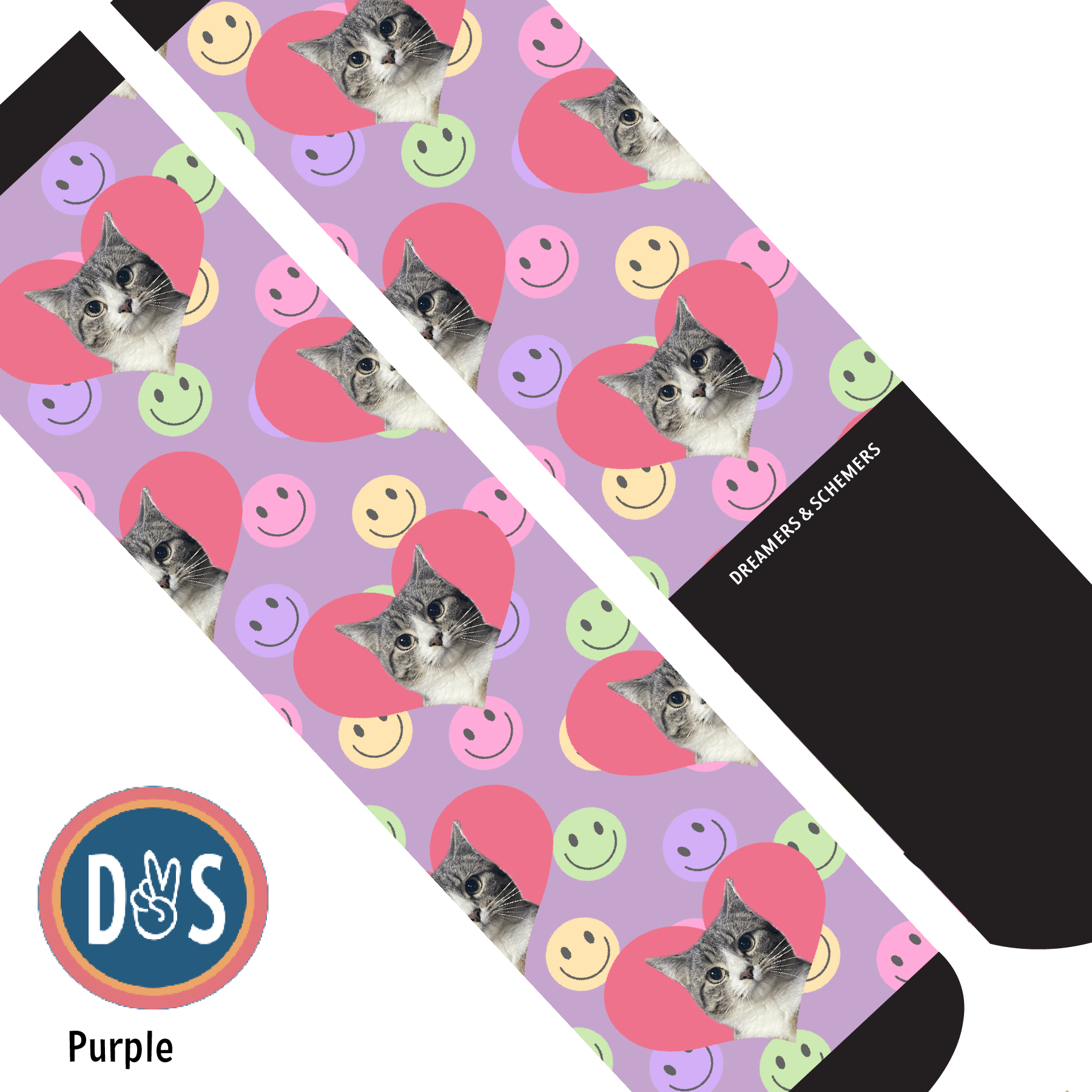 Custom AL Custom Socks Adult / Purple Custom Heart with Smiley Vibes Socks 1 Photo equestrian boot socks boot socks thin socks riding socks pattern socks tall socks funny socks knee high socks horse socks horse show socks
