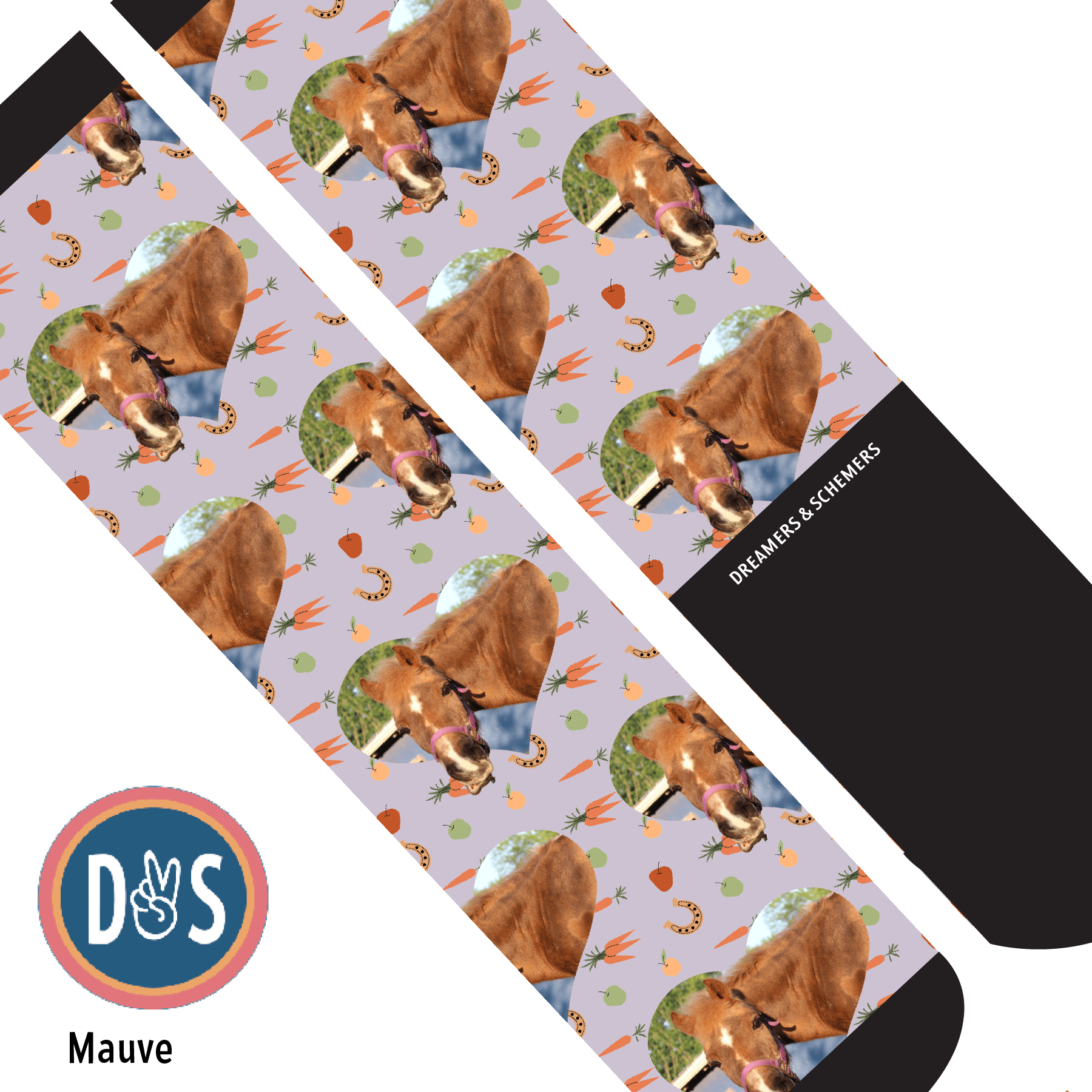 Custom AL Custom Socks Adult / Mauve Custom Heart with Stable Snackies Socks 1 Photo equestrian boot socks boot socks thin socks riding socks pattern socks tall socks funny socks knee high socks horse socks horse show socks