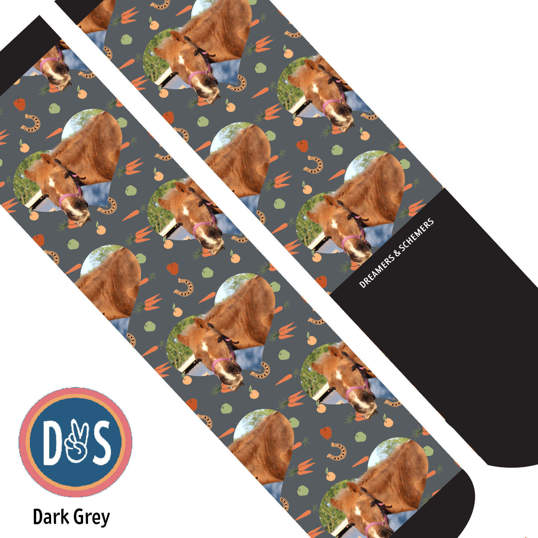 Custom AL Custom Socks Adult / Dark Grey Custom Heart with Stable Snackies Socks 1 Photo equestrian boot socks boot socks thin socks riding socks pattern socks tall socks funny socks knee high socks horse socks horse show socks