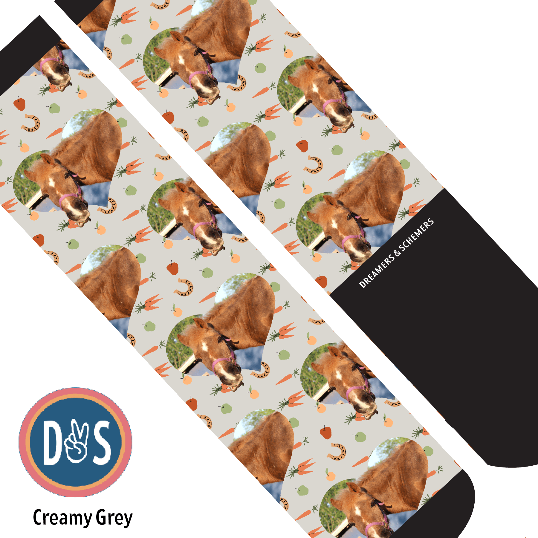 Custom AL Custom Socks Adult / Creamy Grey Custom Heart with Stable Snackies Socks 1 Photo equestrian boot socks boot socks thin socks riding socks pattern socks tall socks funny socks knee high socks horse socks horse show socks