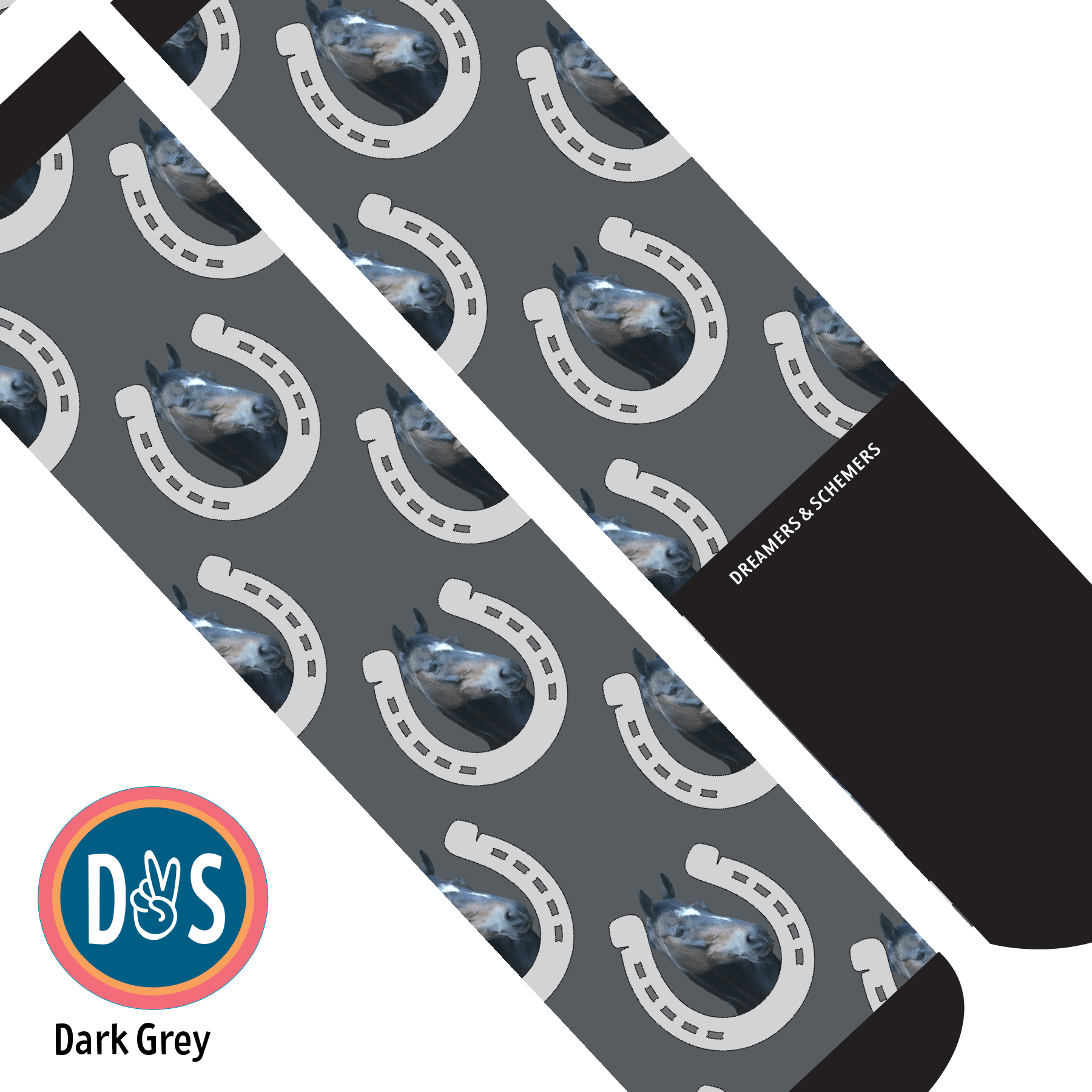 Custom AL Custom Socks Adult / Dark Grey Custom Horseshoe Socks 1 Photo equestrian boot socks boot socks thin socks riding socks pattern socks tall socks funny socks knee high socks horse socks horse show socks