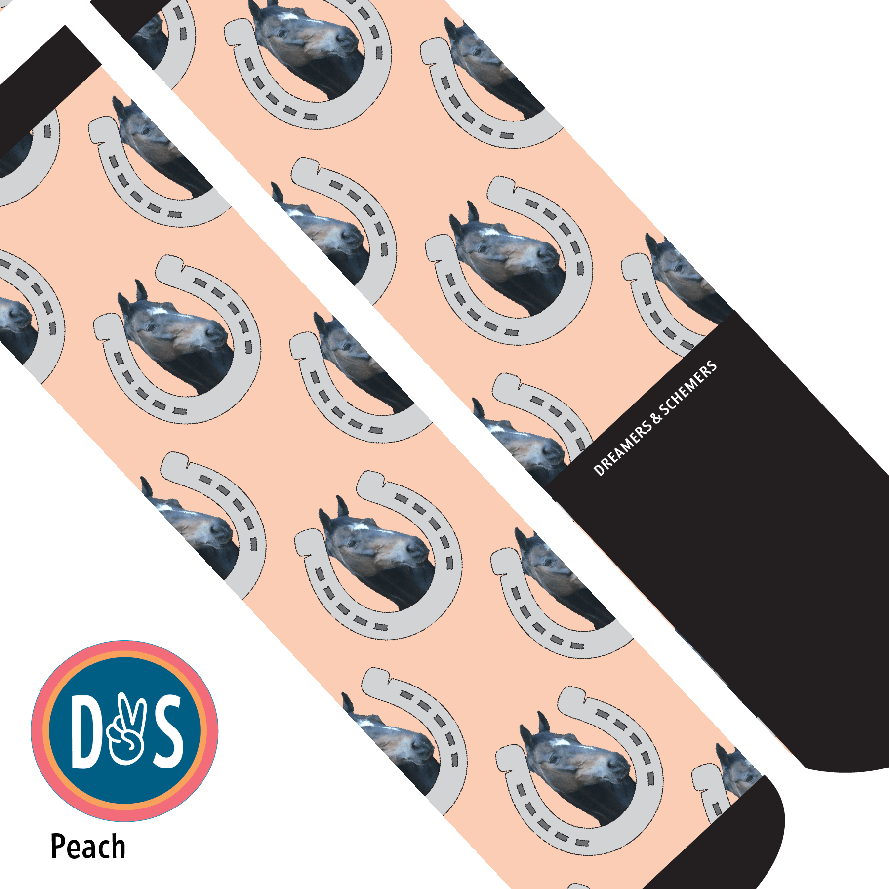 Custom AL Custom Socks Adult / Peach Custom Horseshoe Socks 1 Photo equestrian boot socks boot socks thin socks riding socks pattern socks tall socks funny socks knee high socks horse socks horse show socks