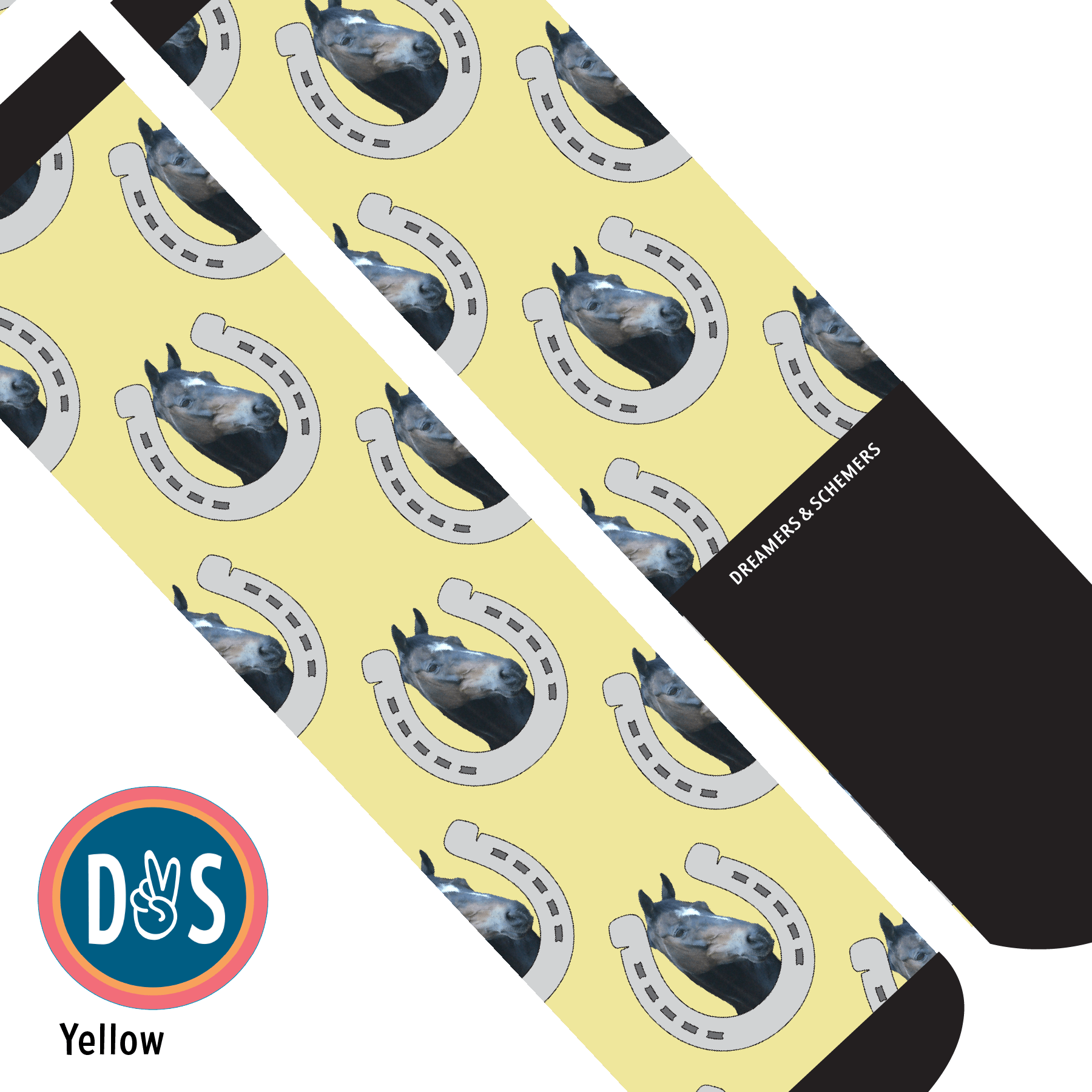 Custom AL Custom Socks Adult / Yellow Custom Horseshoe Socks 1 Photo equestrian boot socks boot socks thin socks riding socks pattern socks tall socks funny socks knee high socks horse socks horse show socks