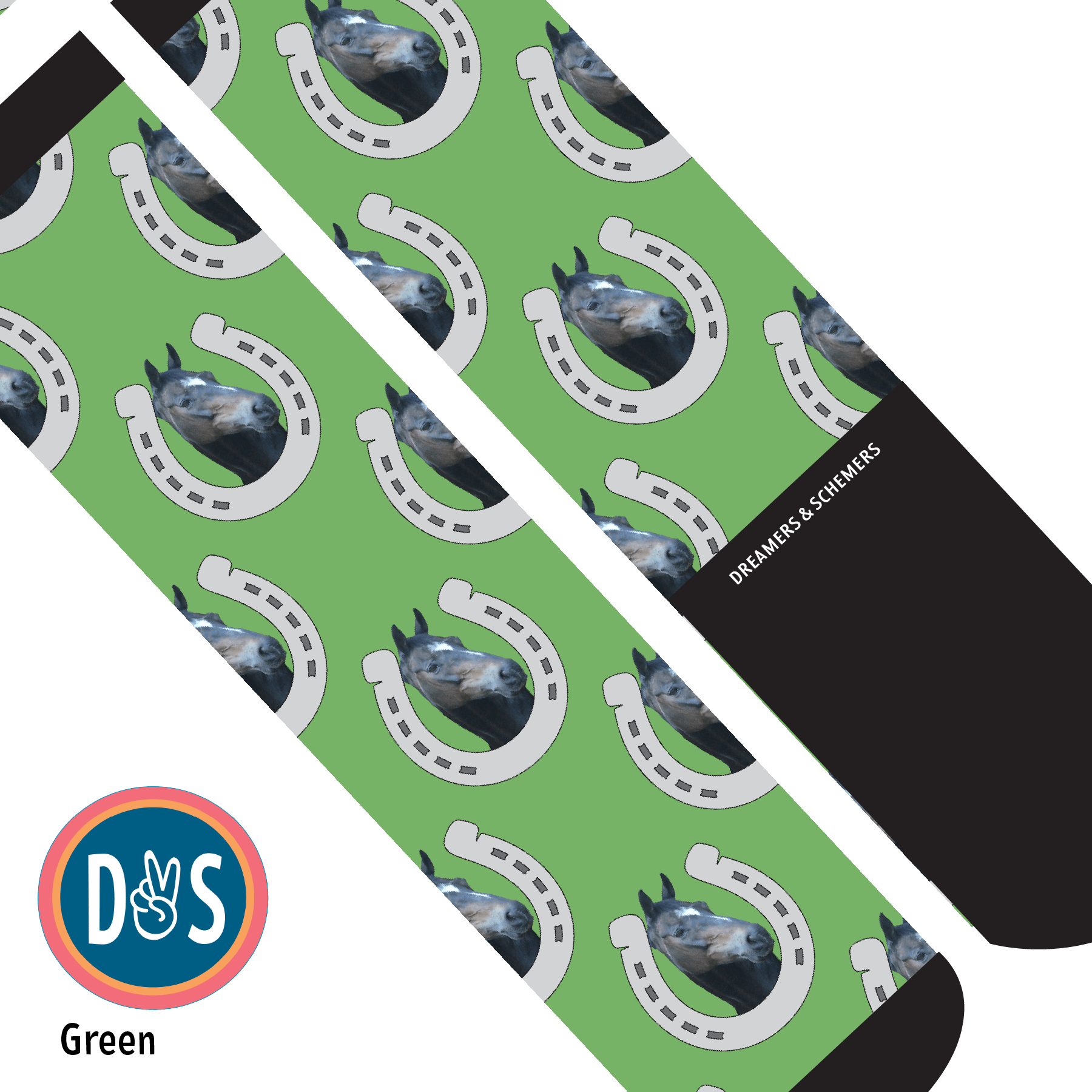 Custom AL Custom Socks Adult / Green Custom Horseshoe Socks 1 Photo equestrian boot socks boot socks thin socks riding socks pattern socks tall socks funny socks knee high socks horse socks horse show socks