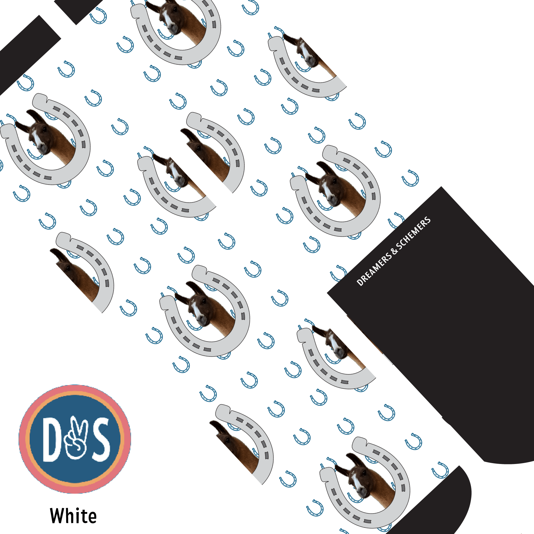 Custom AL Custom Socks Adult / White Custom Horseshoe with Blue Horseshoes Socks 1 Photo equestrian boot socks boot socks thin socks riding socks pattern socks tall socks funny socks knee high socks horse socks horse show socks