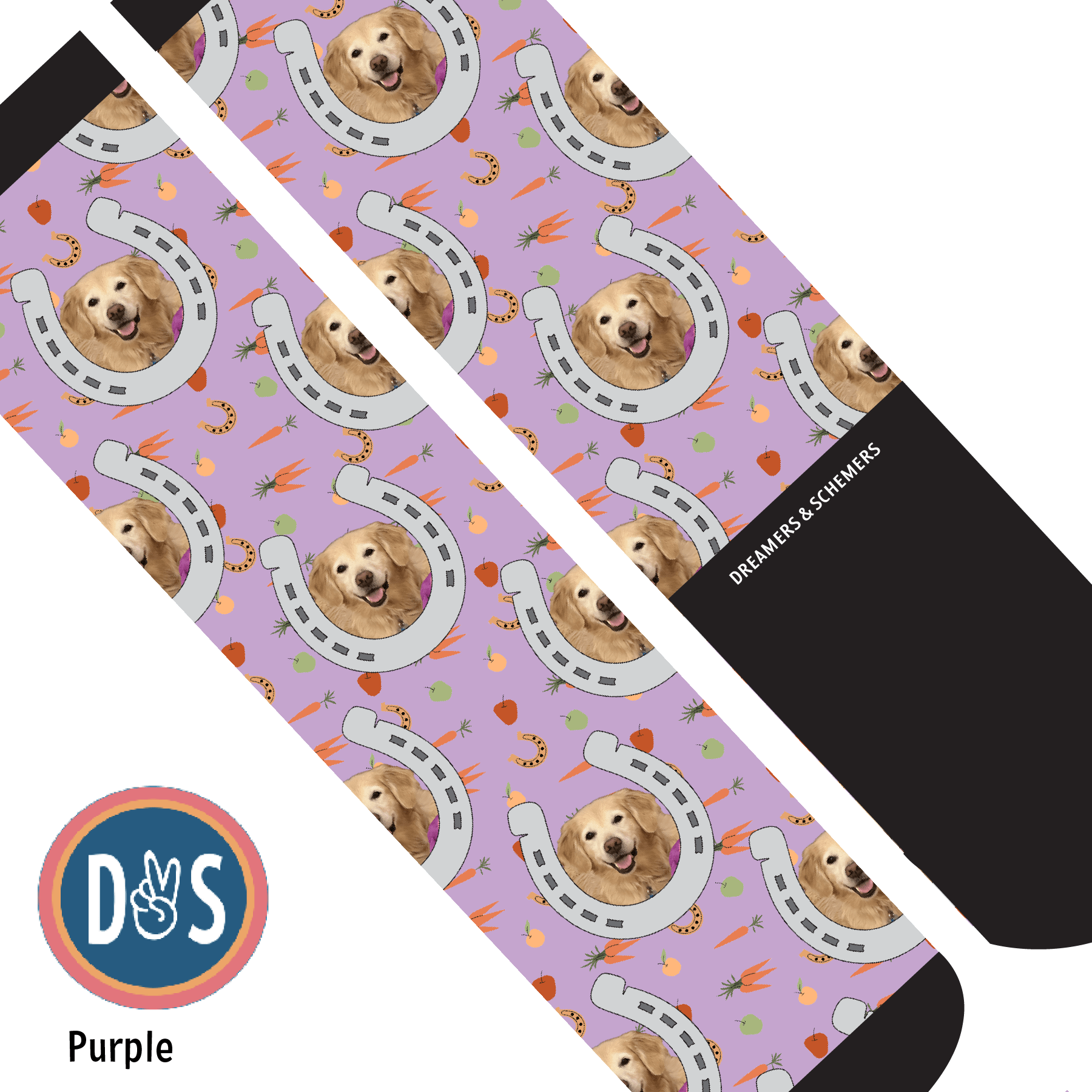 Custom AL Custom Socks Adult / Purple Custom Horseshoe with Stable Snackies Socks 1 Photo equestrian boot socks boot socks thin socks riding socks pattern socks tall socks funny socks knee high socks horse socks horse show socks