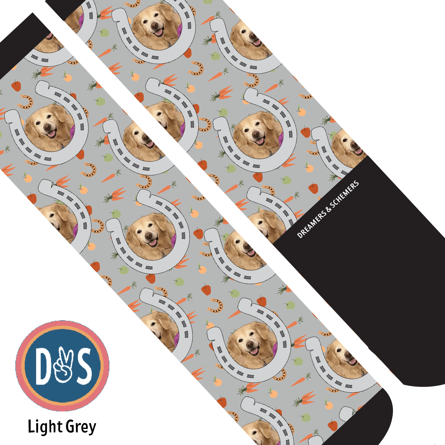 Custom AL Custom Socks Adult / Light Grey Custom Horseshoe with Stable Snackies Socks 1 Photo equestrian boot socks boot socks thin socks riding socks pattern socks tall socks funny socks knee high socks horse socks horse show socks