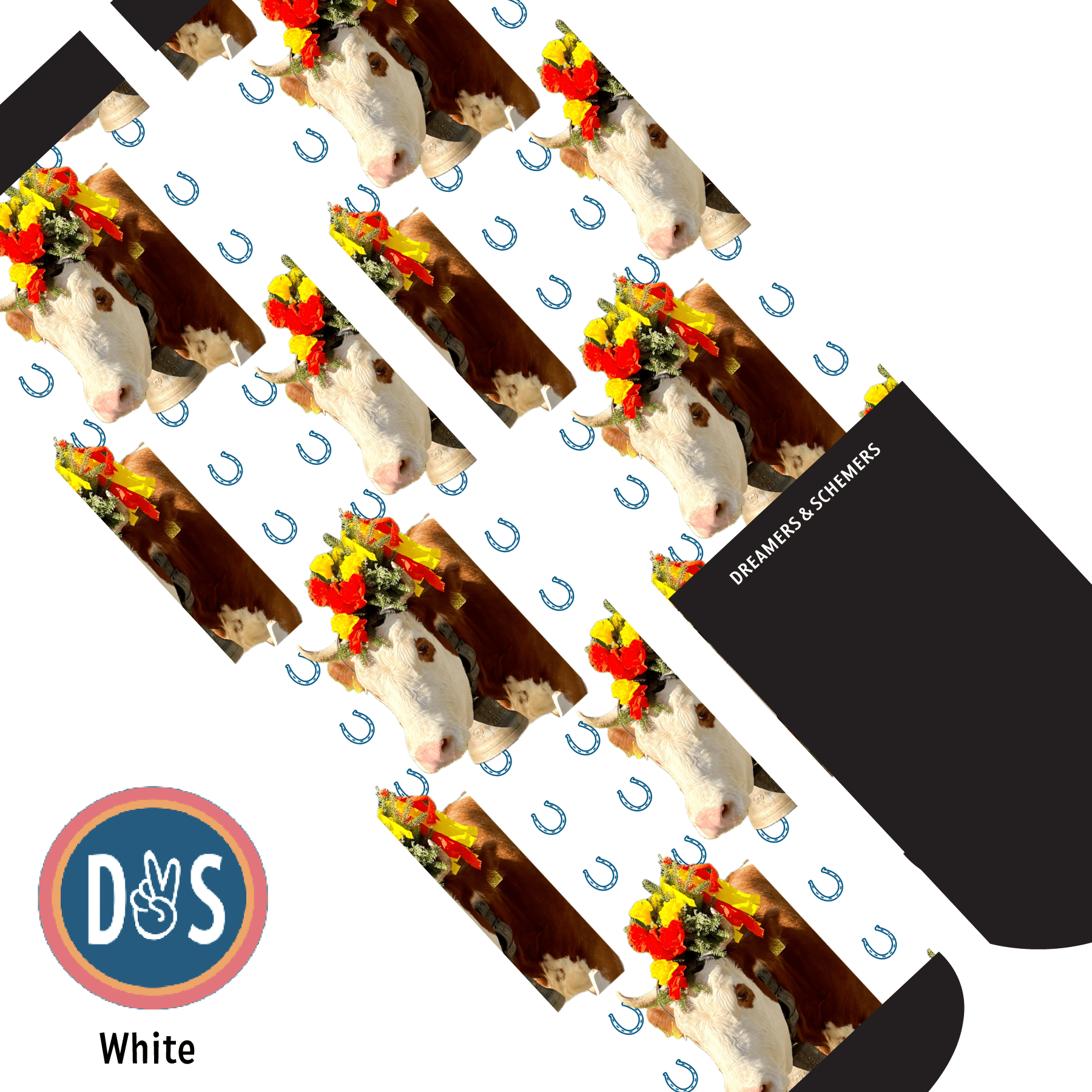 Custom AL Custom Socks Adult / White Custom Solo with Blue Horseshoes Socks 1 Photo equestrian boot socks boot socks thin socks riding socks pattern socks tall socks funny socks knee high socks horse socks horse show socks