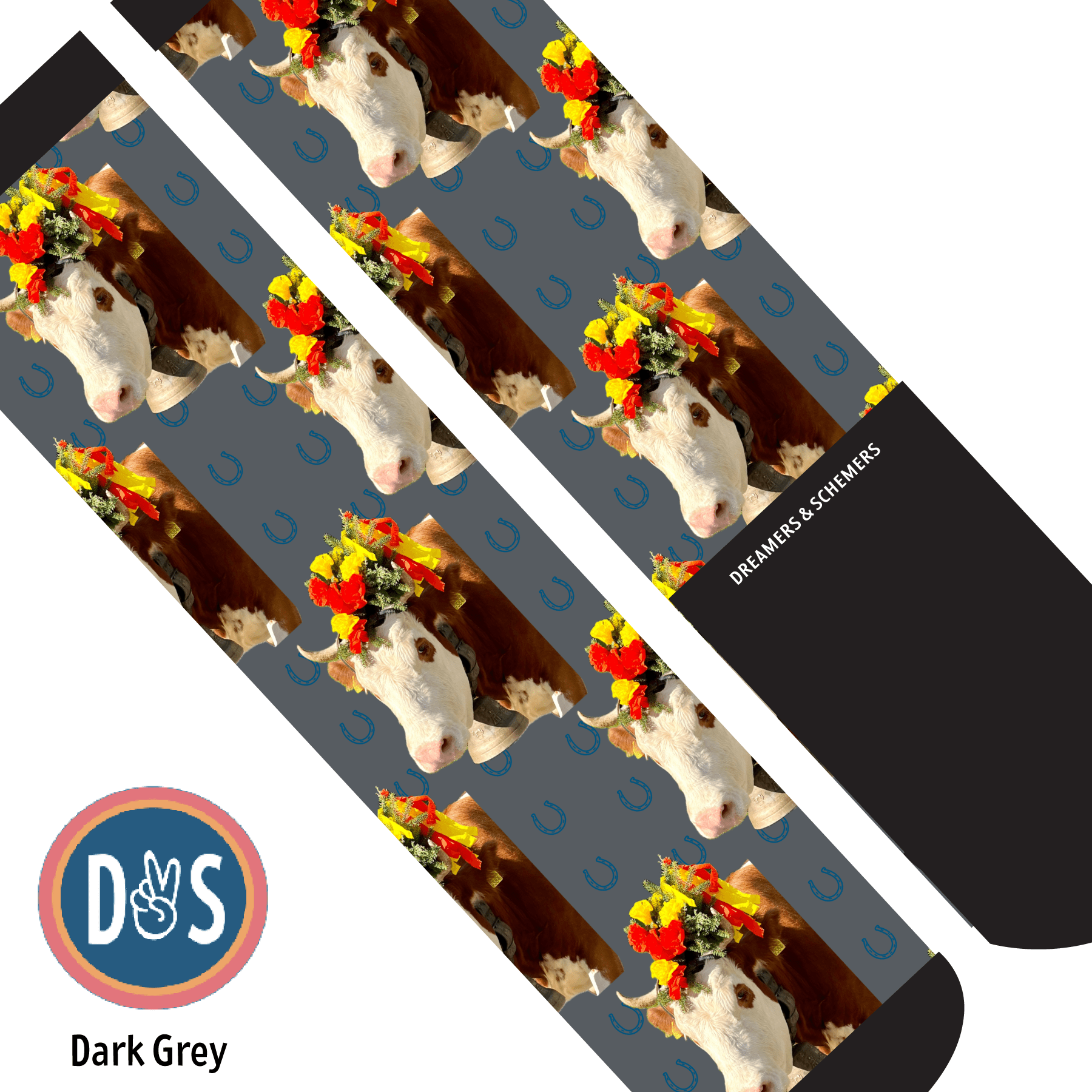 Custom AL Custom Socks Adult / Dark Grey Custom Solo with Blue Horseshoes Socks 1 Photo equestrian boot socks boot socks thin socks riding socks pattern socks tall socks funny socks knee high socks horse socks horse show socks