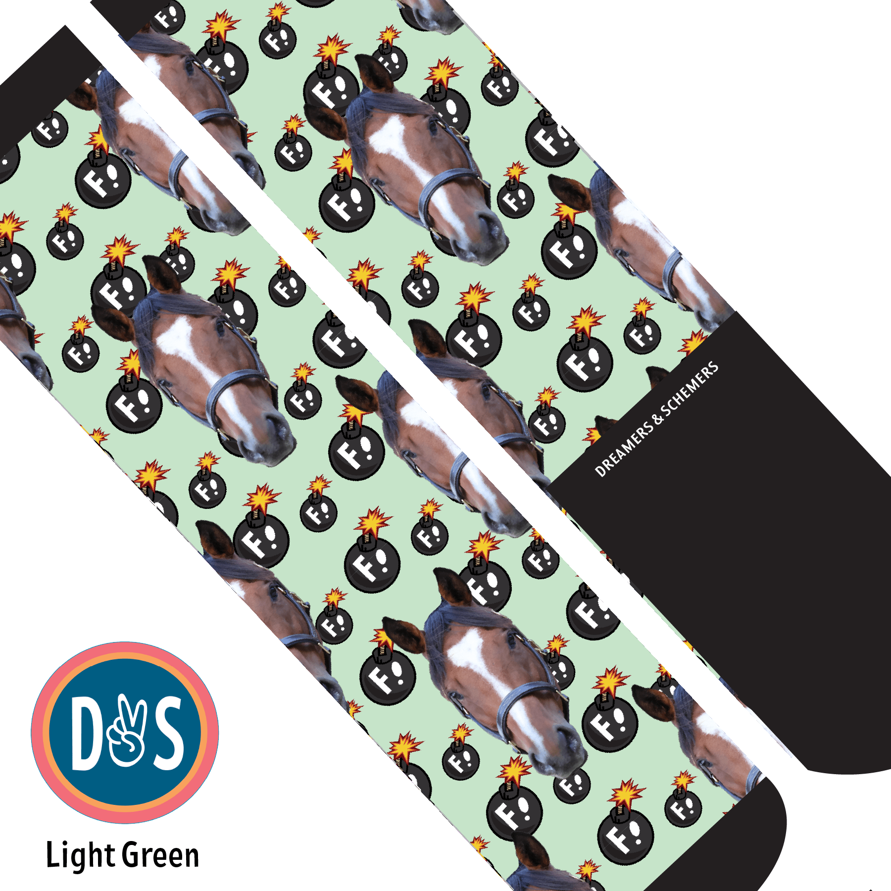 Custom AL Custom Socks Adult / Light Green Custom Solo with F Bombs Socks 1 Photo equestrian boot socks boot socks thin socks riding socks pattern socks tall socks funny socks knee high socks horse socks horse show socks