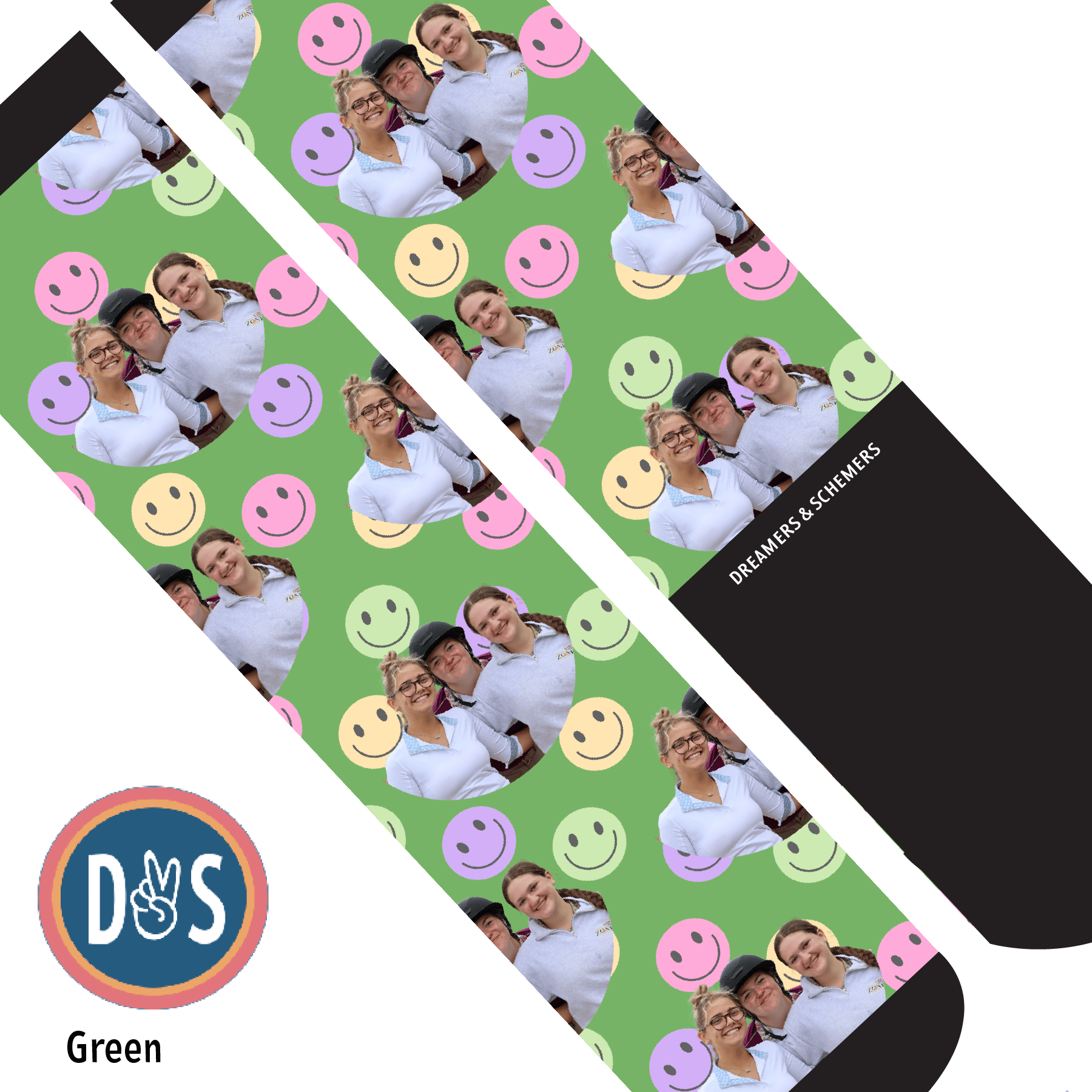 Custom AL Custom Socks Adult / Green Custom Solo with Smiley Vibes Socks 1 Photo equestrian boot socks boot socks thin socks riding socks pattern socks tall socks funny socks knee high socks horse socks horse show socks