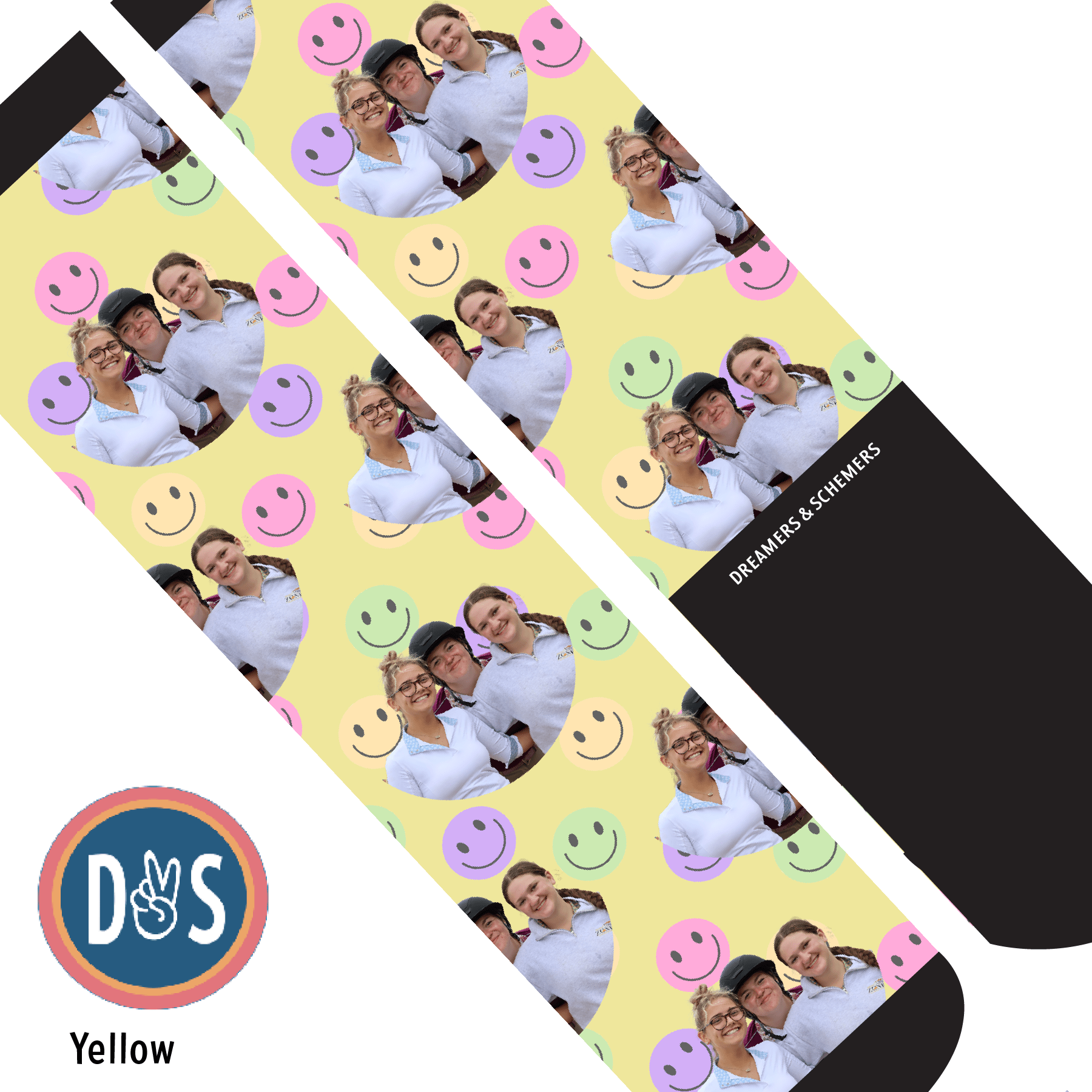 Custom AL Custom Socks Adult / Yellow Custom Solo with Smiley Vibes Socks 1 Photo equestrian boot socks boot socks thin socks riding socks pattern socks tall socks funny socks knee high socks horse socks horse show socks