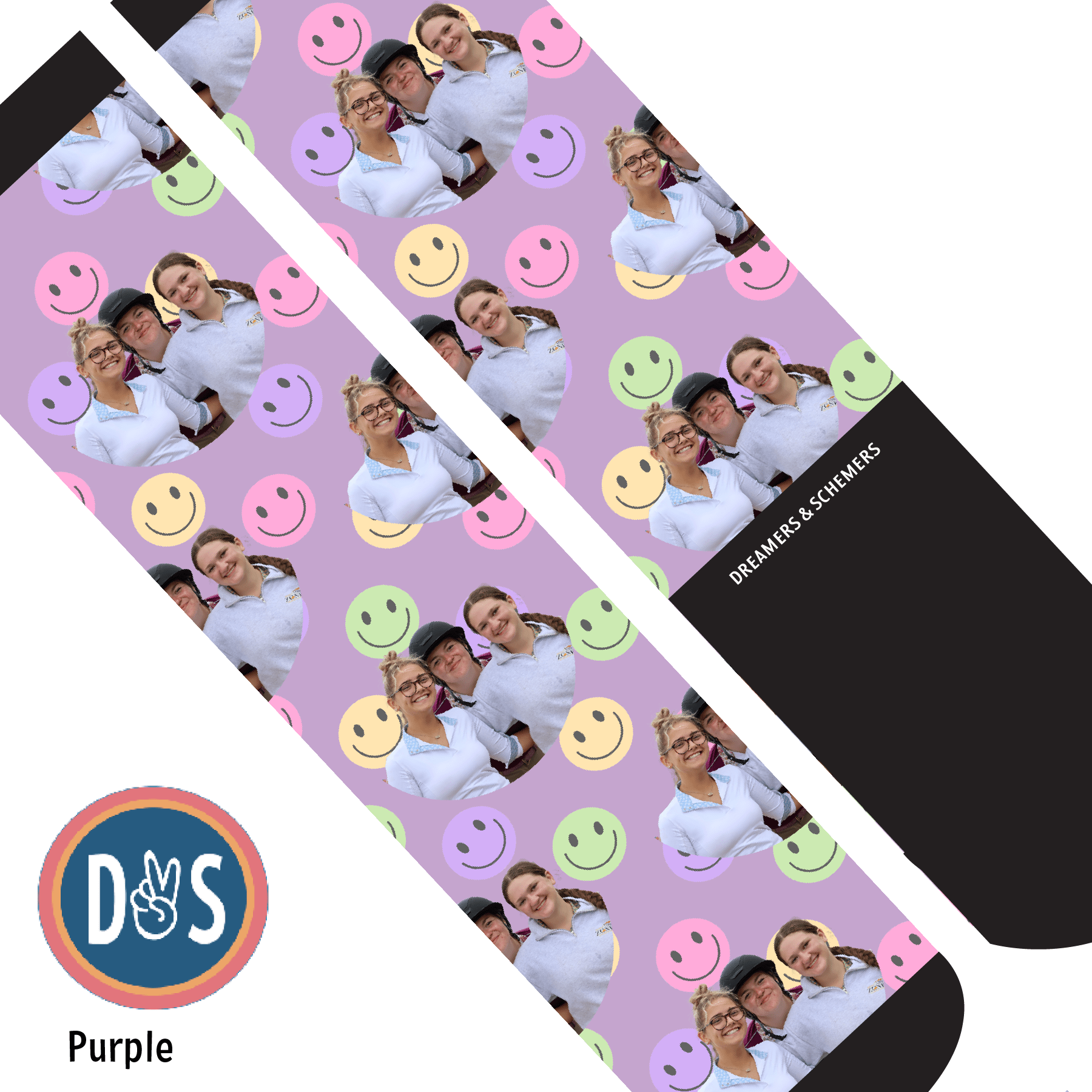 Custom AL Custom Socks Adult / Purple Custom Solo with Smiley Vibes Socks 1 Photo equestrian boot socks boot socks thin socks riding socks pattern socks tall socks funny socks knee high socks horse socks horse show socks