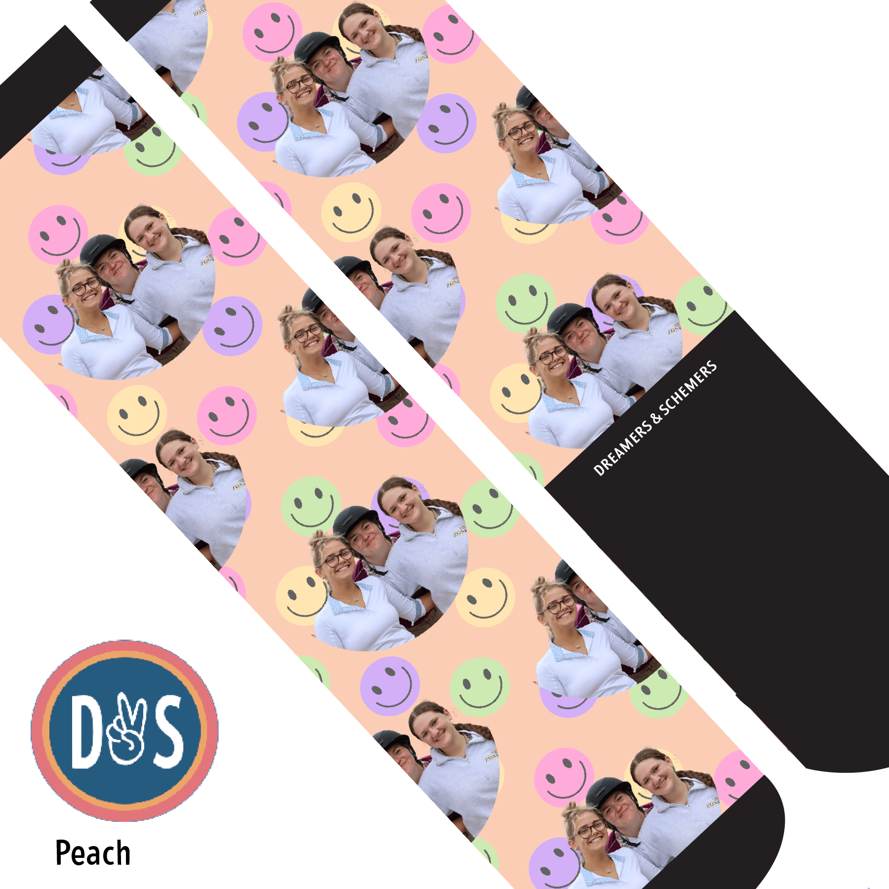 Custom AL Custom Socks Adult / Peach Custom Solo with Smiley Vibes Socks 1 Photo equestrian boot socks boot socks thin socks riding socks pattern socks tall socks funny socks knee high socks horse socks horse show socks