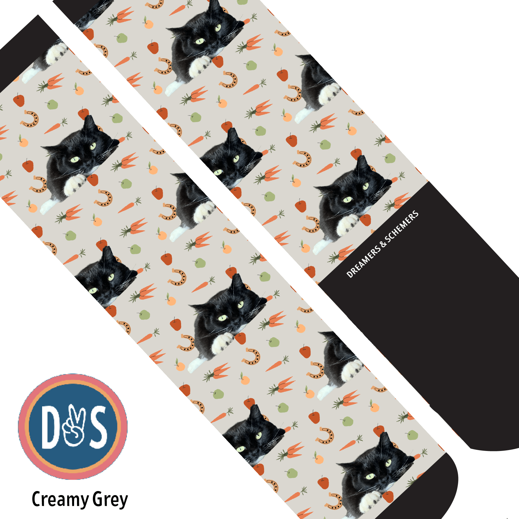 Custom AL Custom Socks Adult / Creamy Grey Custom Solo with Stable Snackies Socks 1 Photo equestrian boot socks boot socks thin socks riding socks pattern socks tall socks funny socks knee high socks horse socks horse show socks