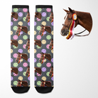 Custom Solo Socks with horse photo and colorful smiley face pattern