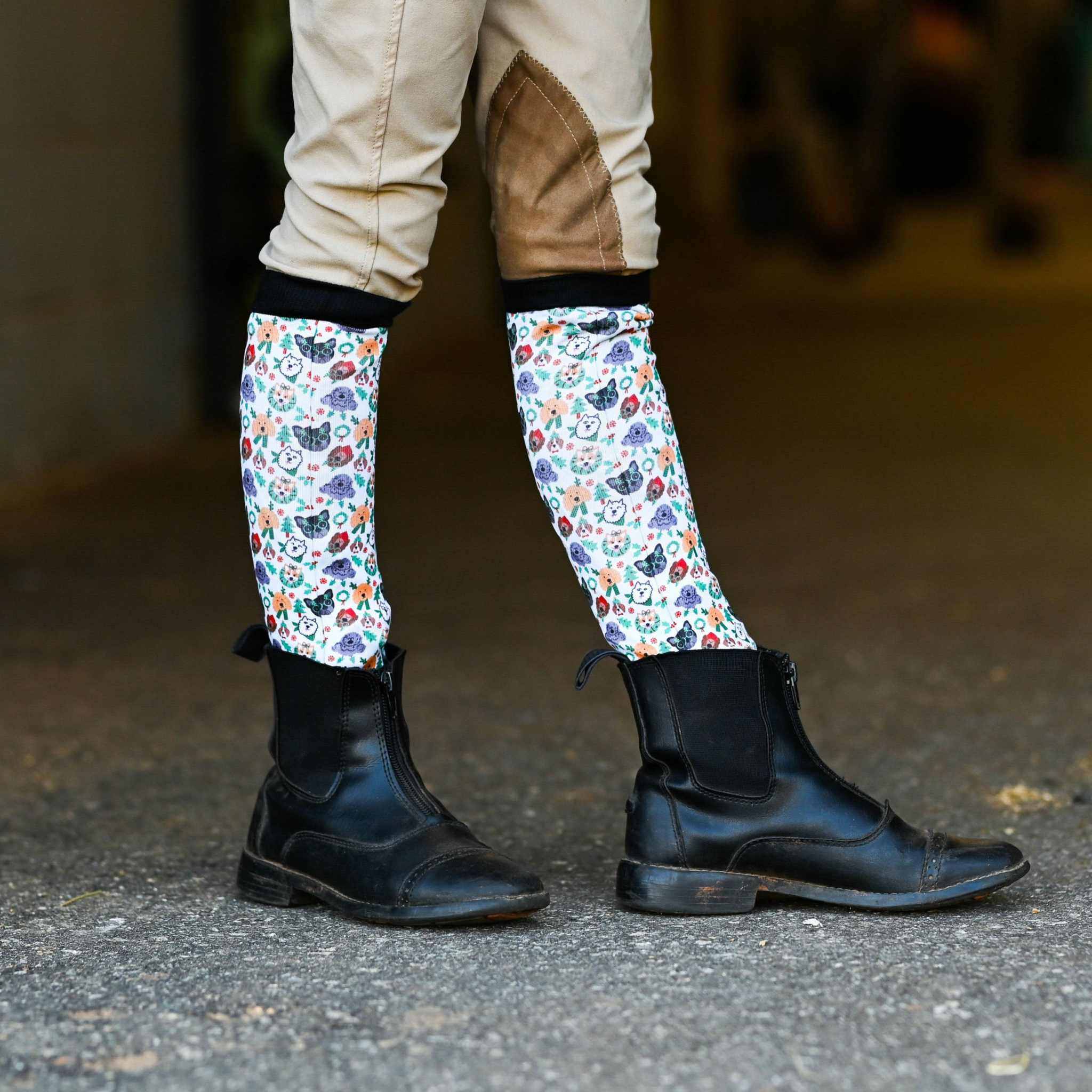dreamers & schemers Youth Deck the Paws Youth Pair & A Spare Socks equestrian boot socks boot socks thin socks riding socks pattern socks tall socks funny socks knee high socks horse socks horse show socks