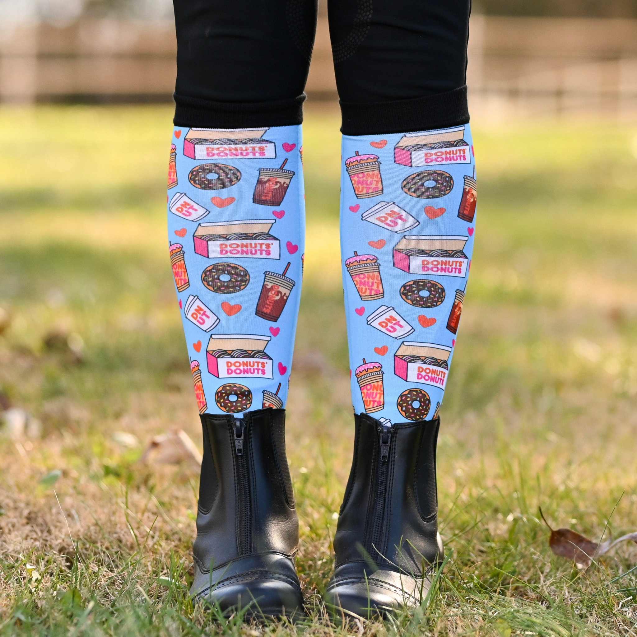 Donuts Pair & a Spare equestrian boot socks featuring donut sprinkles print, alternate angle, by Dreamers & Schemers