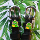 Dragon Spur Straps ManeJane black leather spur straps with non-stretch interior and stainless steel buckle for English ridi.