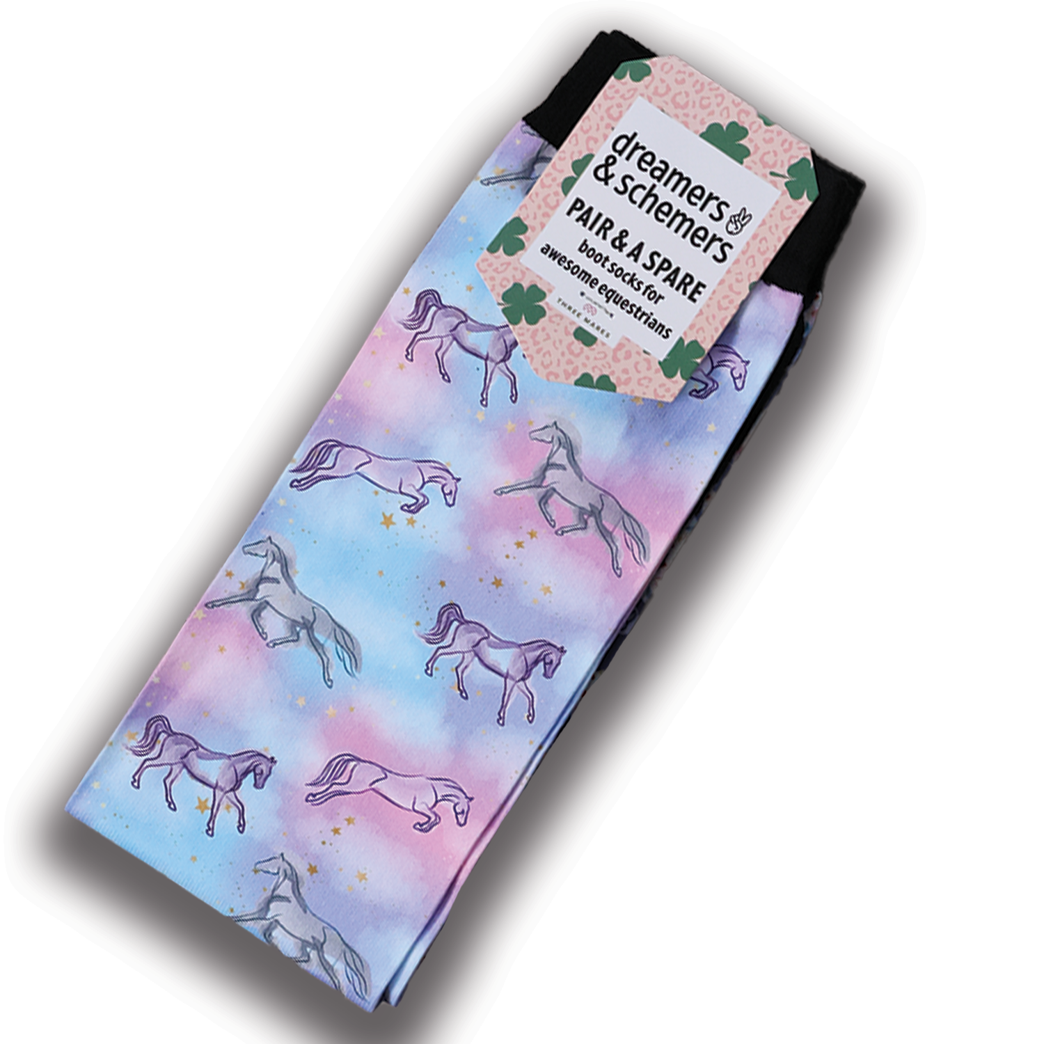 Horsey Dreams Pair & A Spare Socks black top boot socks in pack of three with smooth flat-seam toe and soft breathable