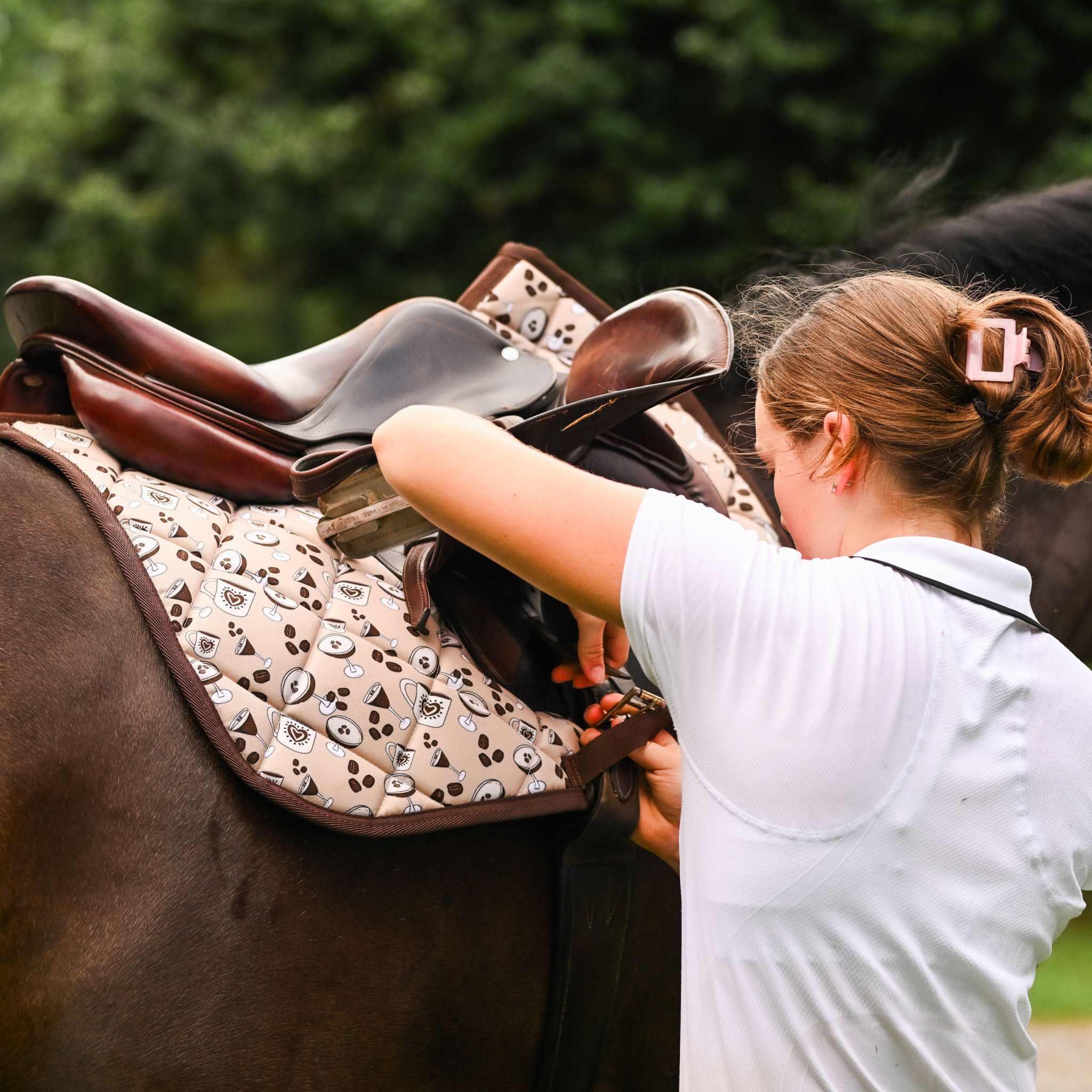 Dreamers & Schemers Espresso Yourself Saddle Pad – patterned saddle pad, equestrian gift, horseback riding gear from Dreamers & Schemers Saddle Pads