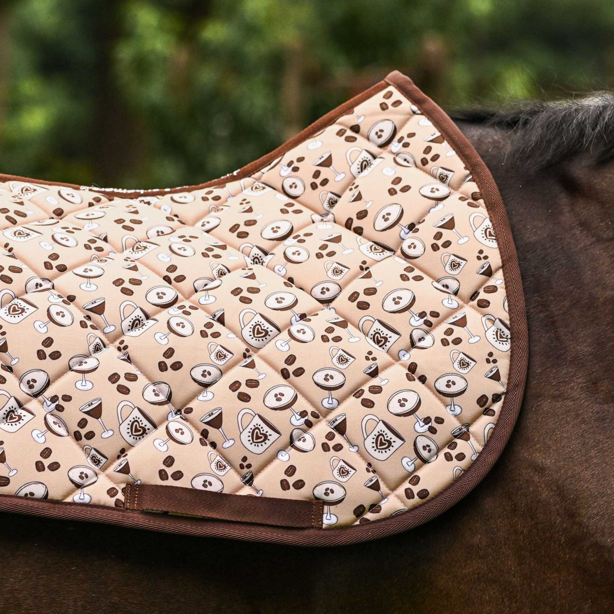 Dreamers & Schemers Espresso Yourself Saddle Pad – patterned saddle pad, equestrian gift, horseback riding gear from Dreamers & Schemers Saddle Pads
