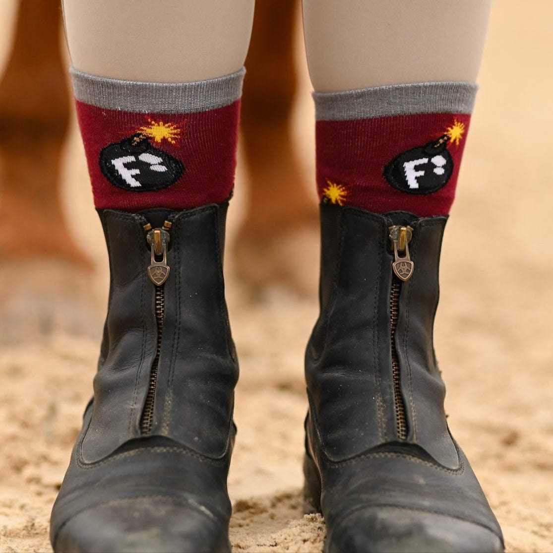 dreamers & schemers Crew Socks Burgundy/Grey F Bomb Crew Socks equestrian boot socks boot socks thin socks riding socks pattern socks tall socks funny socks knee high socks horse socks horse show socks