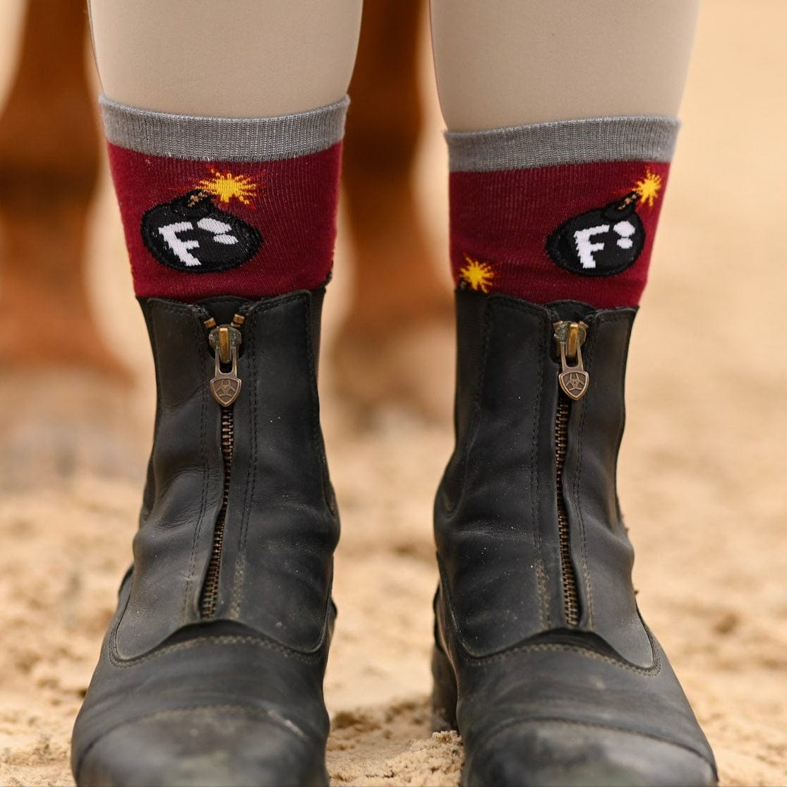 dreamers & schemers Crew Socks Burgundy/Grey F Bomb Crew Socks equestrian boot socks boot socks thin socks riding socks pattern socks tall socks funny socks knee high socks horse socks horse show socks