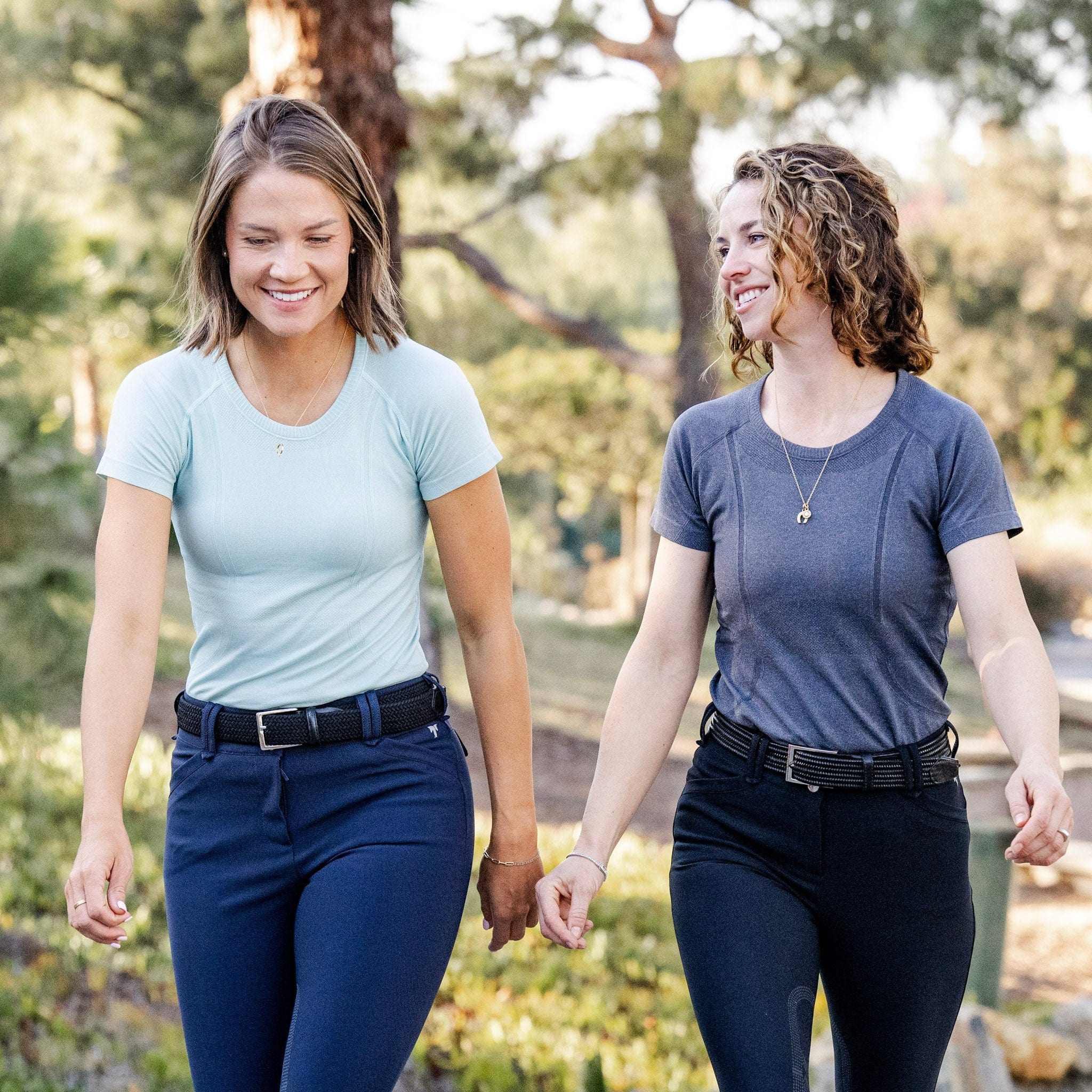Women wearing Equitation Tech Short Sleeve Active Wear Tops outdoors