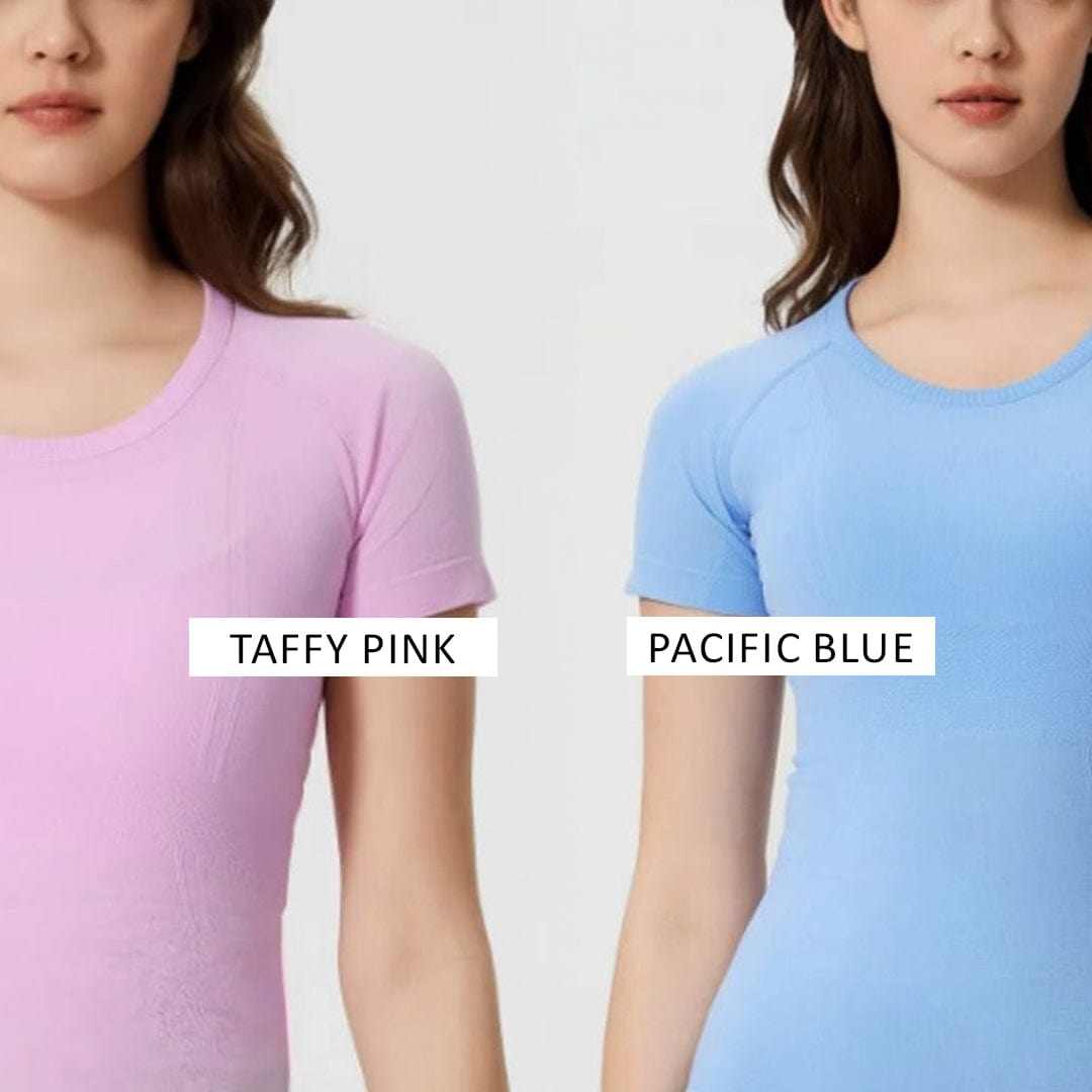 Women's Equitation Tech Short Sleeve Top active wear in taffy pink and pacific blue colors