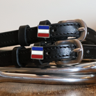 Black leather France Flag Spur Straps with stainless steel buckle and custom charm