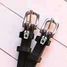 ManeJane Frappe Spur Straps Spur Straps — black leather, non-stretch, hero image for English riders.