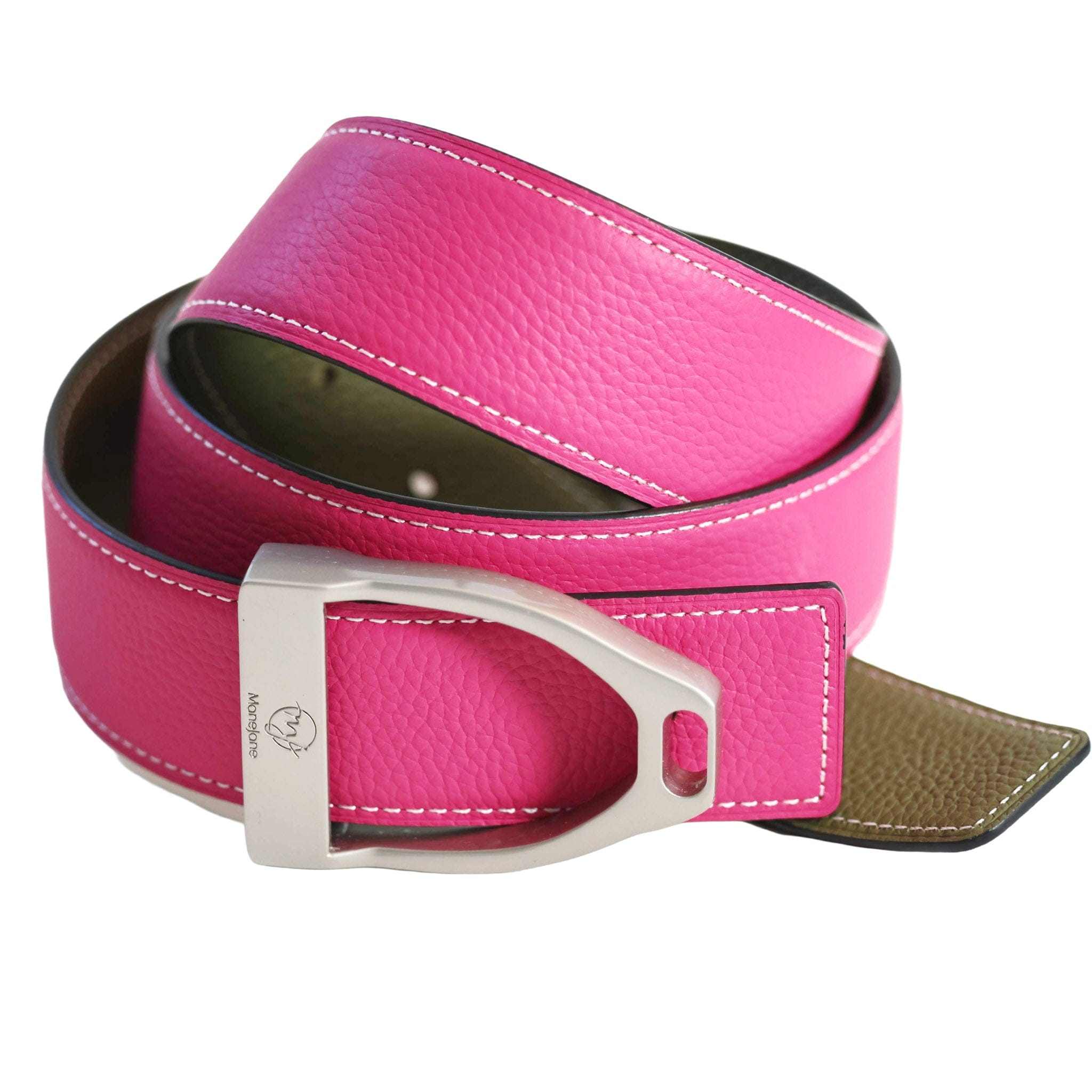 ManeJane Belt Fuchsia/Olive Reversible Leather Belt Strap equestrian boot socks boot socks thin socks riding socks pattern socks tall socks funny socks knee high socks horse socks horse show socks